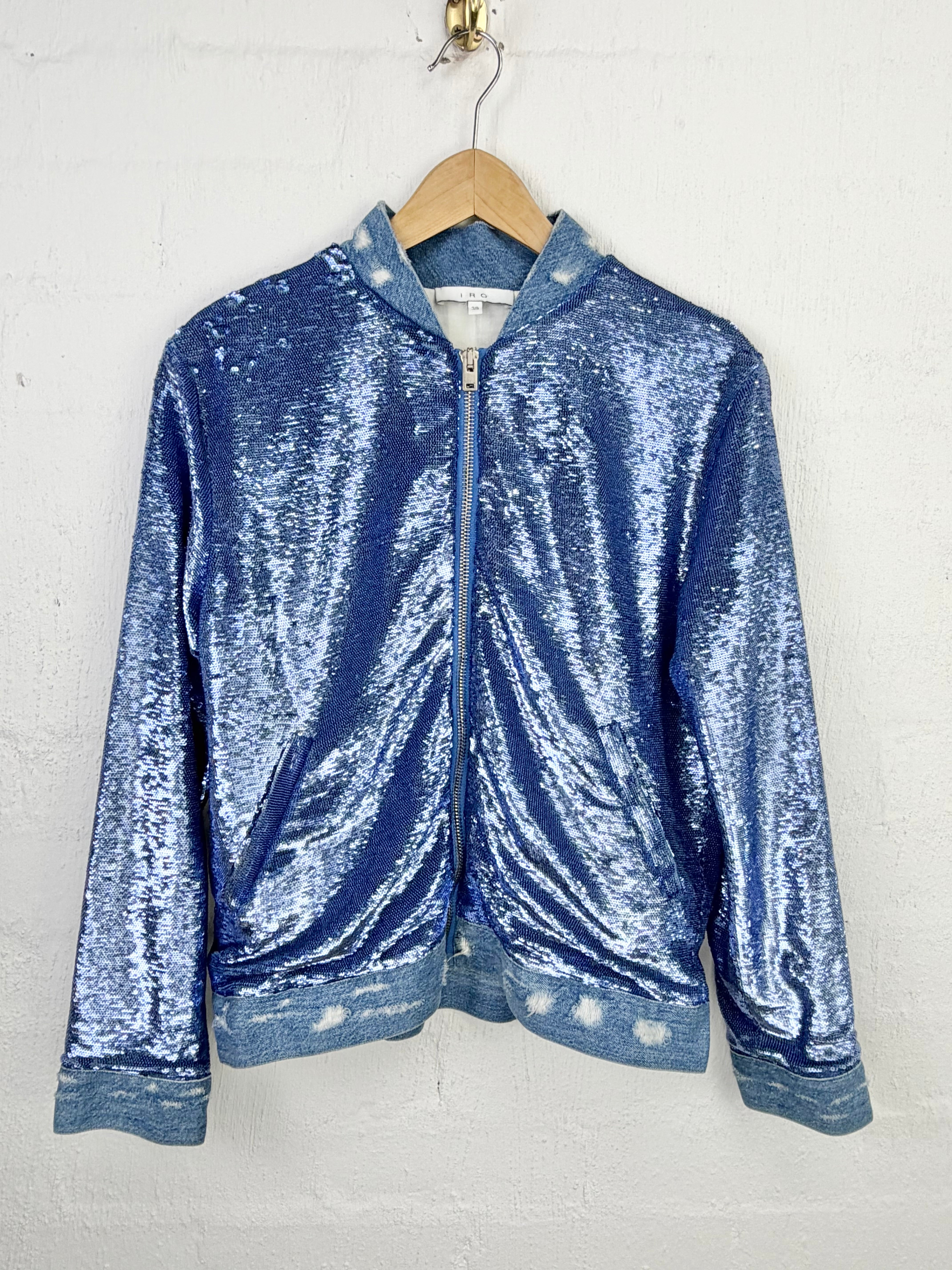 Iro Denim & Periwinkle Sequined 'Nanasco' Bomber Jacket - AU8/10
