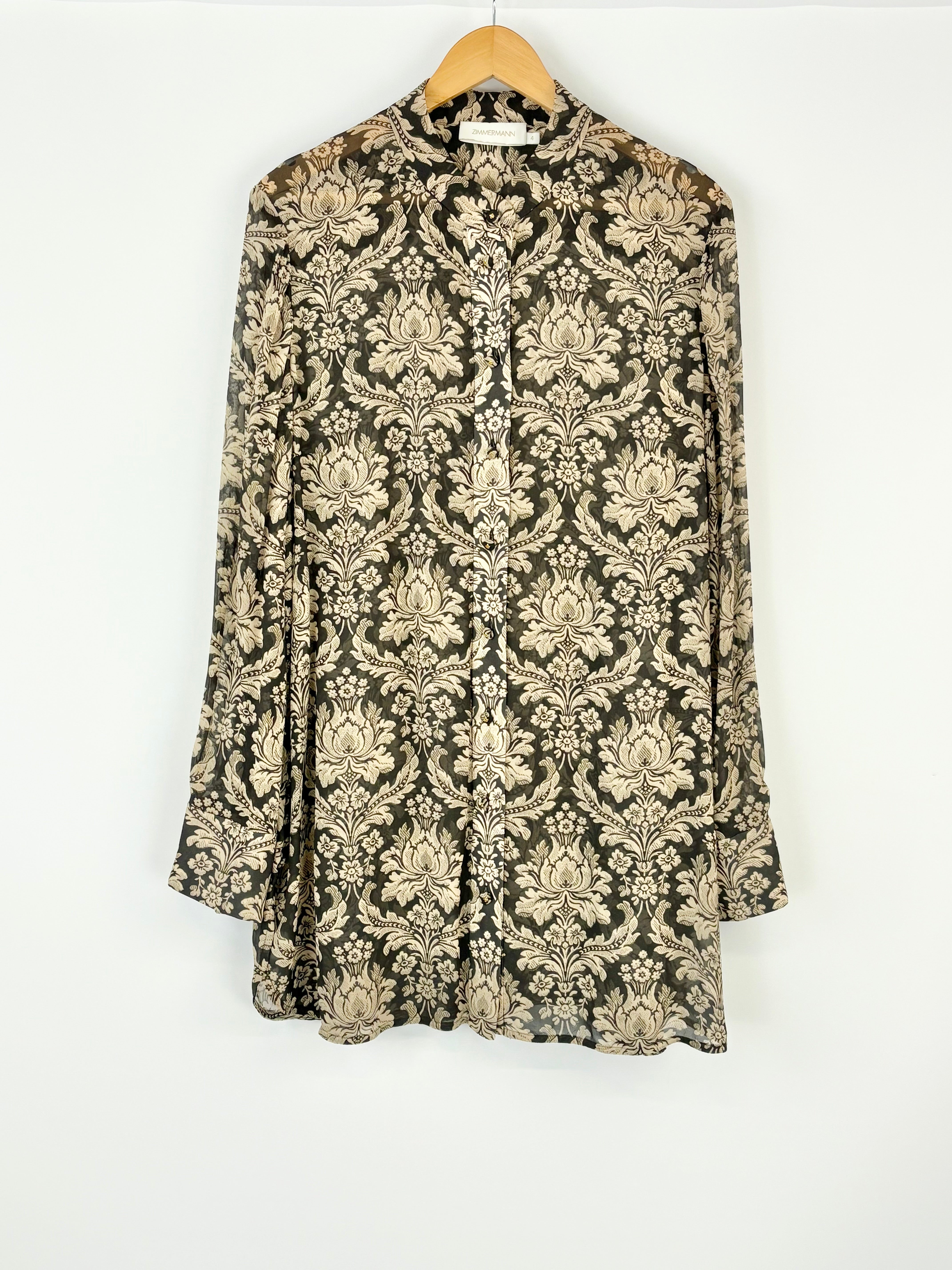 Zimmermann Sheer Brown Floral Blouse - AU16