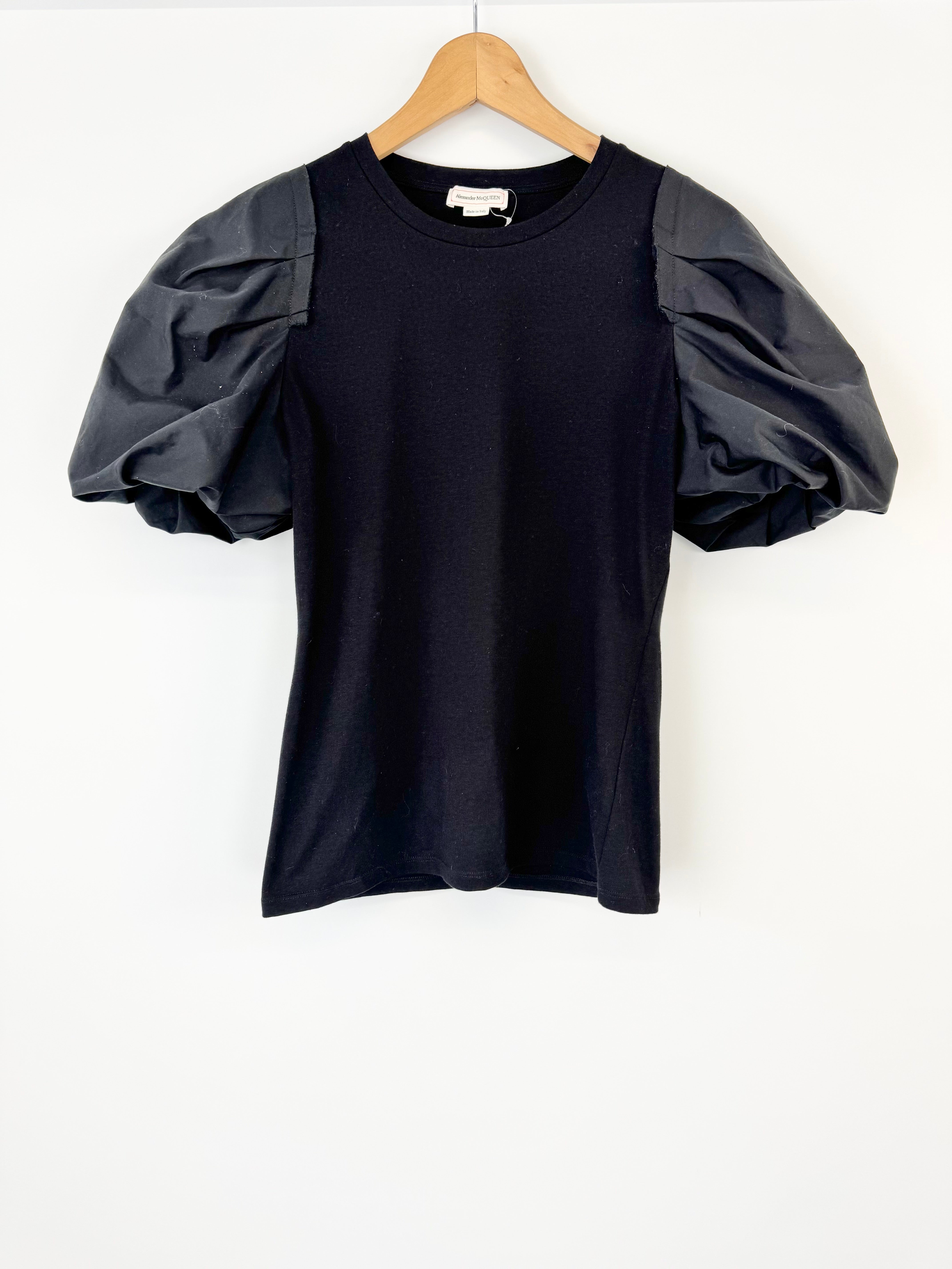 Alexander McQueen Black Puff Sleeve T-Shirt - AU10