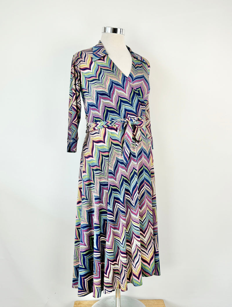 Sacha Drake Blue & Pink Chevron Pattern Wrap Dress - AU10