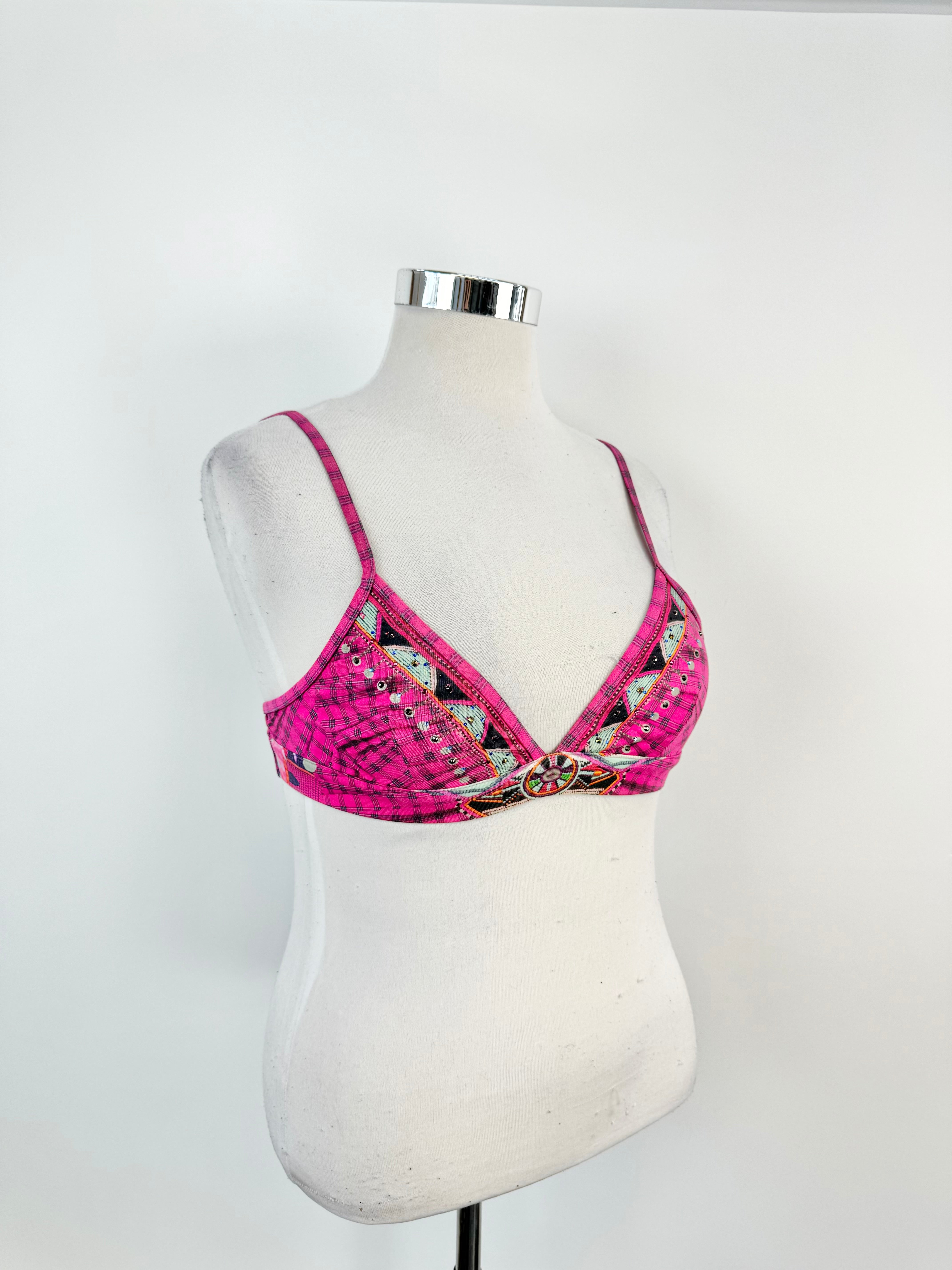 Camilla Pink Plaid Crystal Embellished Bralette - AU12