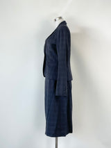 Farage Charcoal Wool Check-Pattern Blazer & Midi Skirt Set - AU10/12