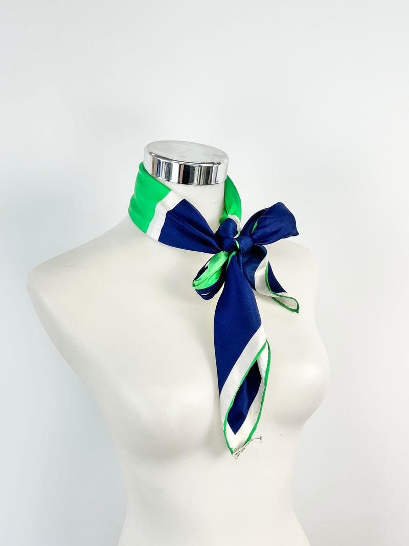 Oroton Navy & Green Square Silk Scarf