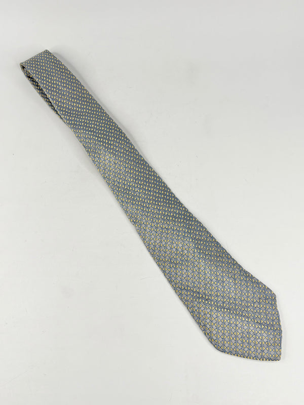 Vintage 90s Charvet Metallic Grey & Yellow Patterned Silk Tie