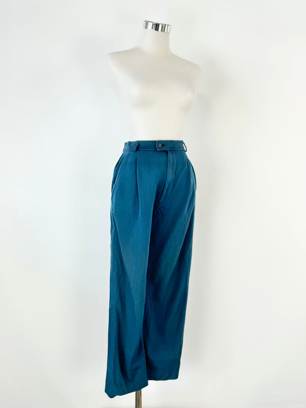 Vintage Yves Saint Laurent Rive Gauche Agean Blue Wool Capris - AU6