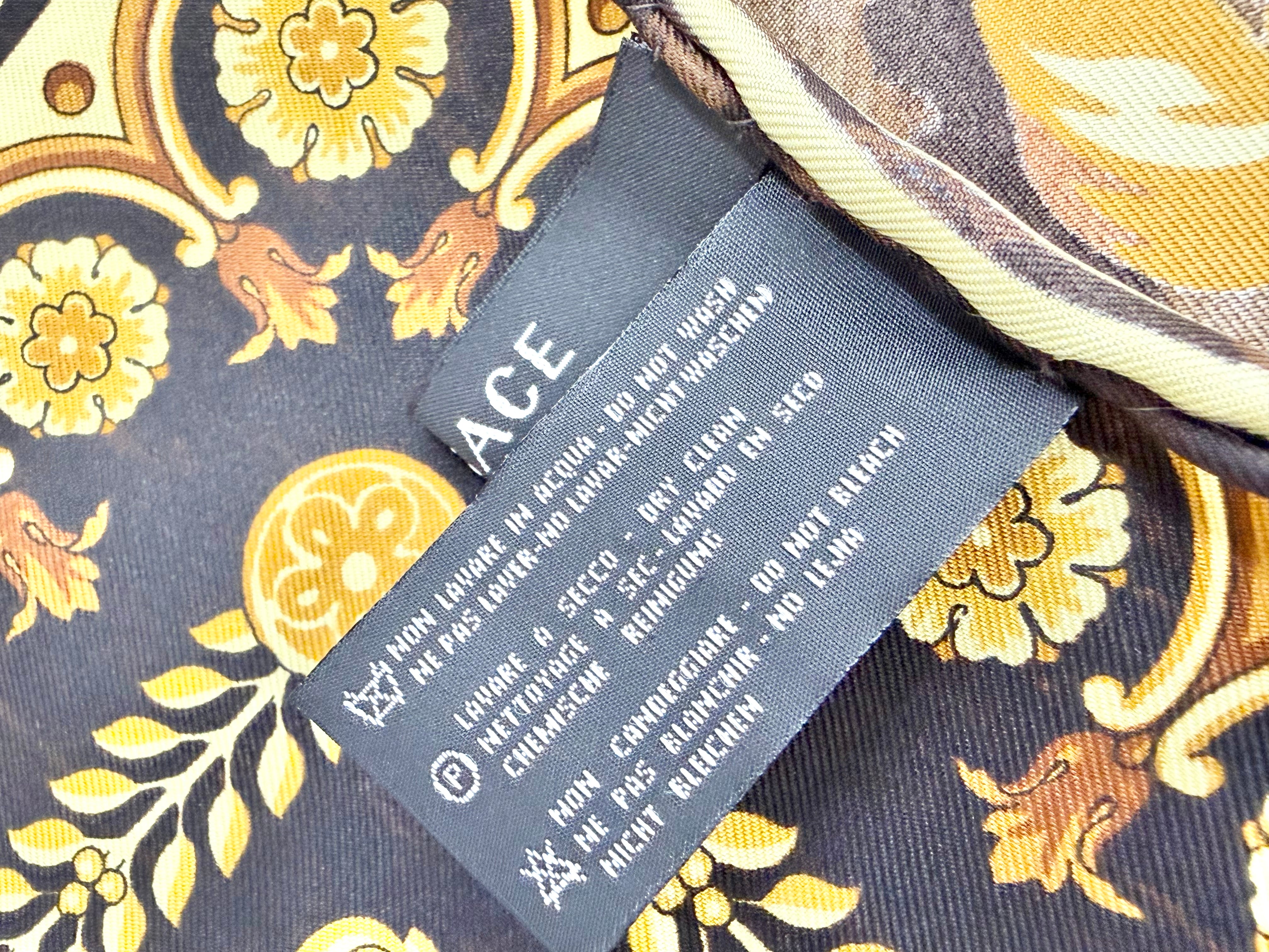 Versace Black Brocade & Leopard Print Hand-Rolled Silk Scarf