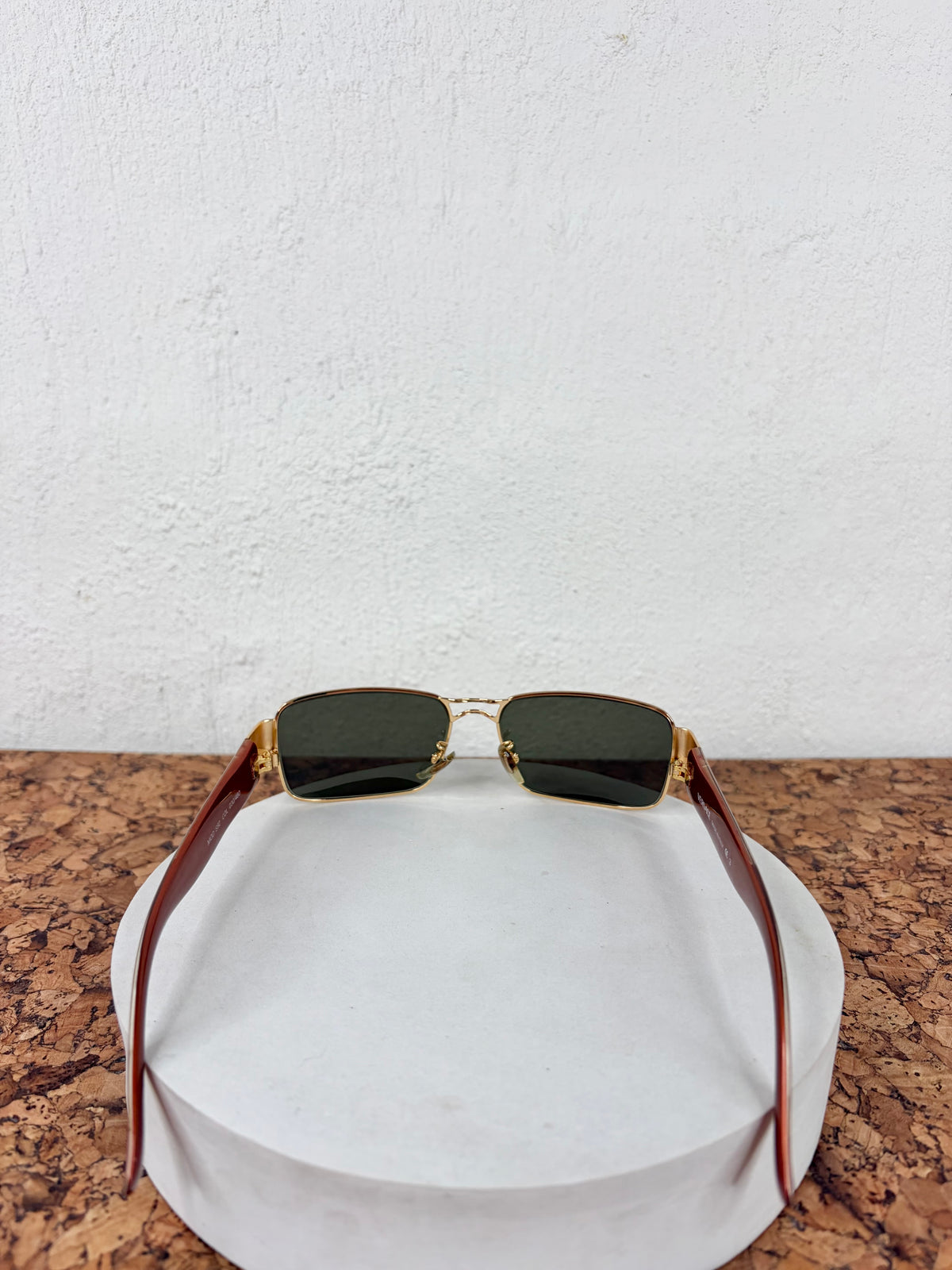 Vintage Versace Gold & Amber Meander Patterned Rectangle Square Sunglasses