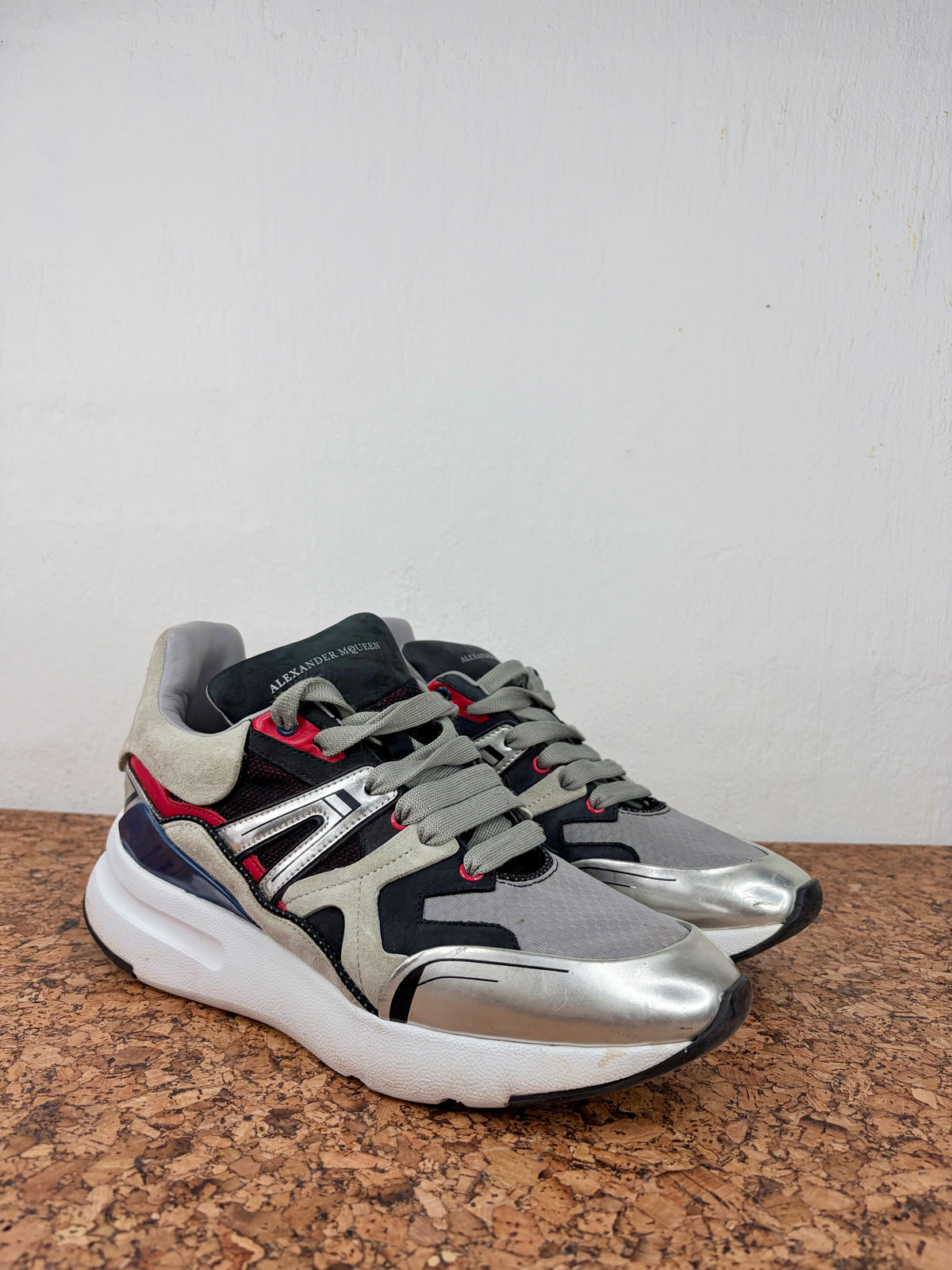 Alexander McQueen Oversized Patchwork Cocktail Silver Sneakers - EU42