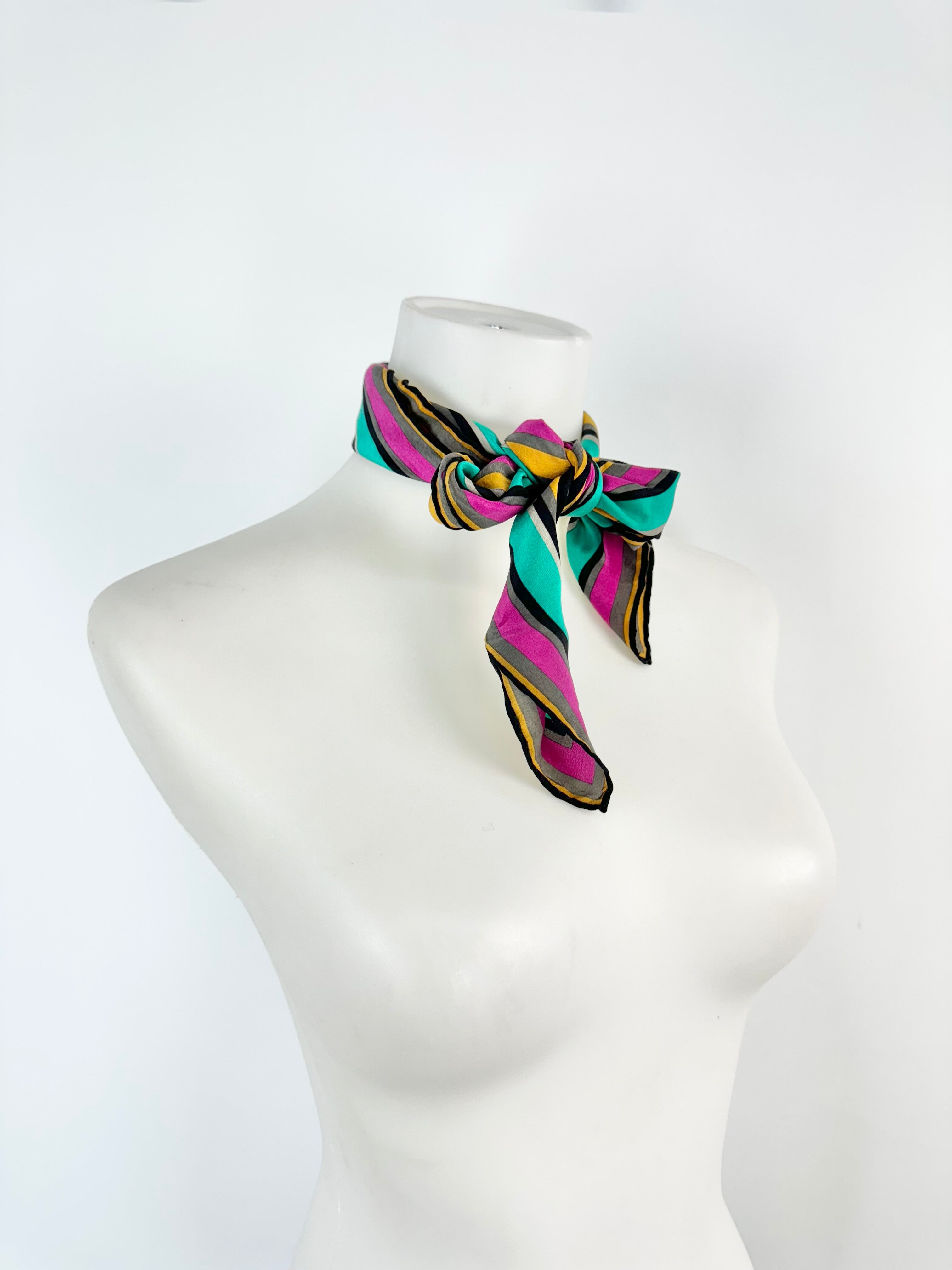 Vintage Jaeger Emerald Green & Fuchsia Silk Scarf