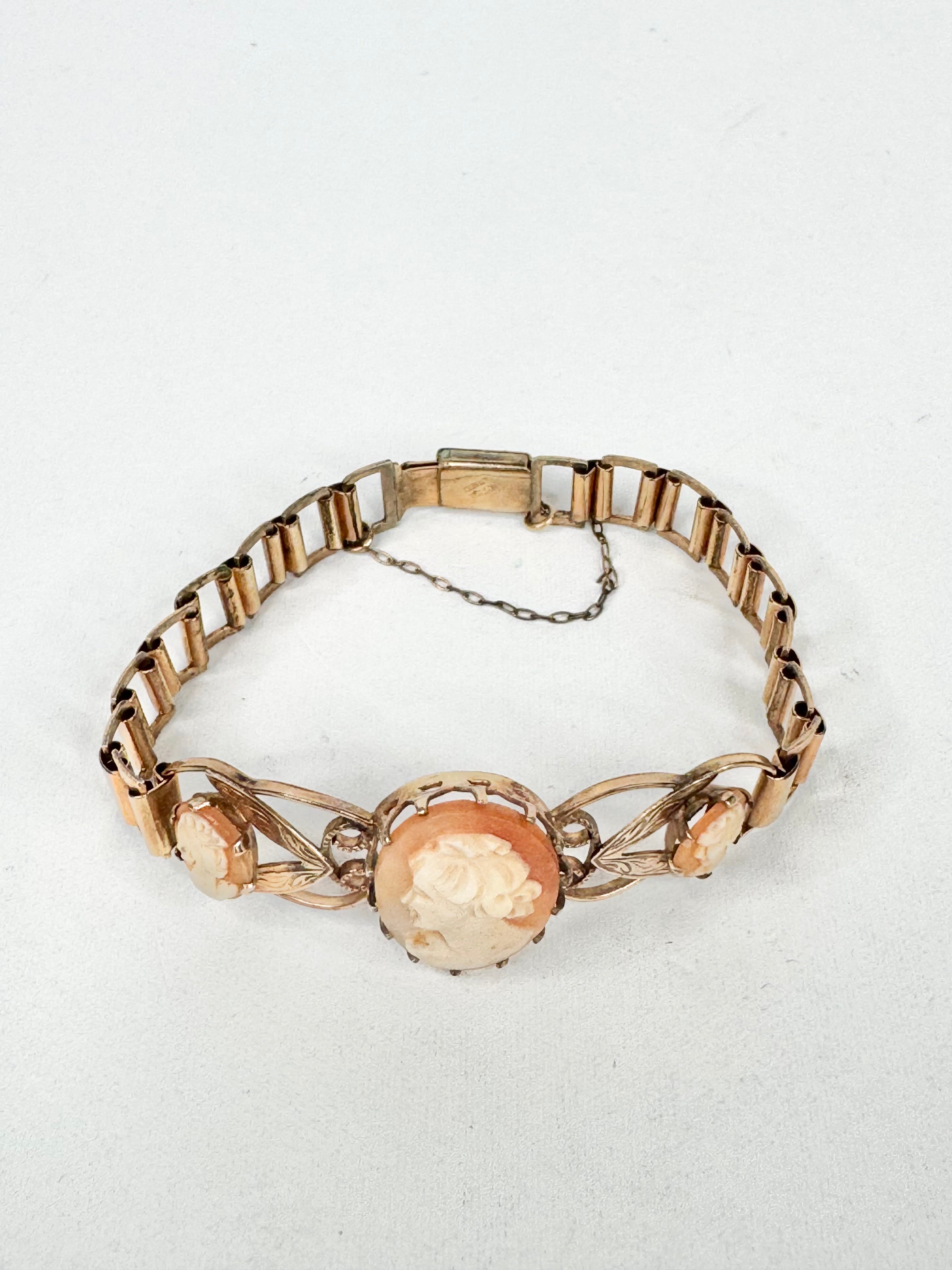 Vintage Gold Plated Triple Cameo Bracelet