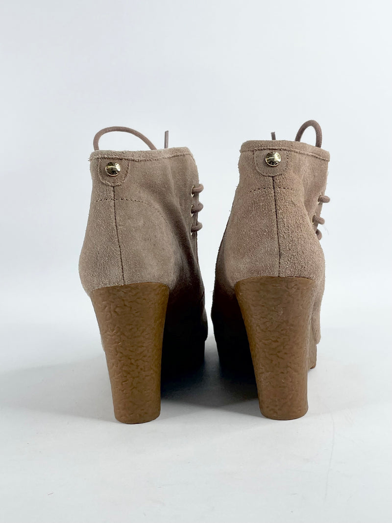 Michael by Michael Kors Taupe Suede Lace-Up Wedges - 8M