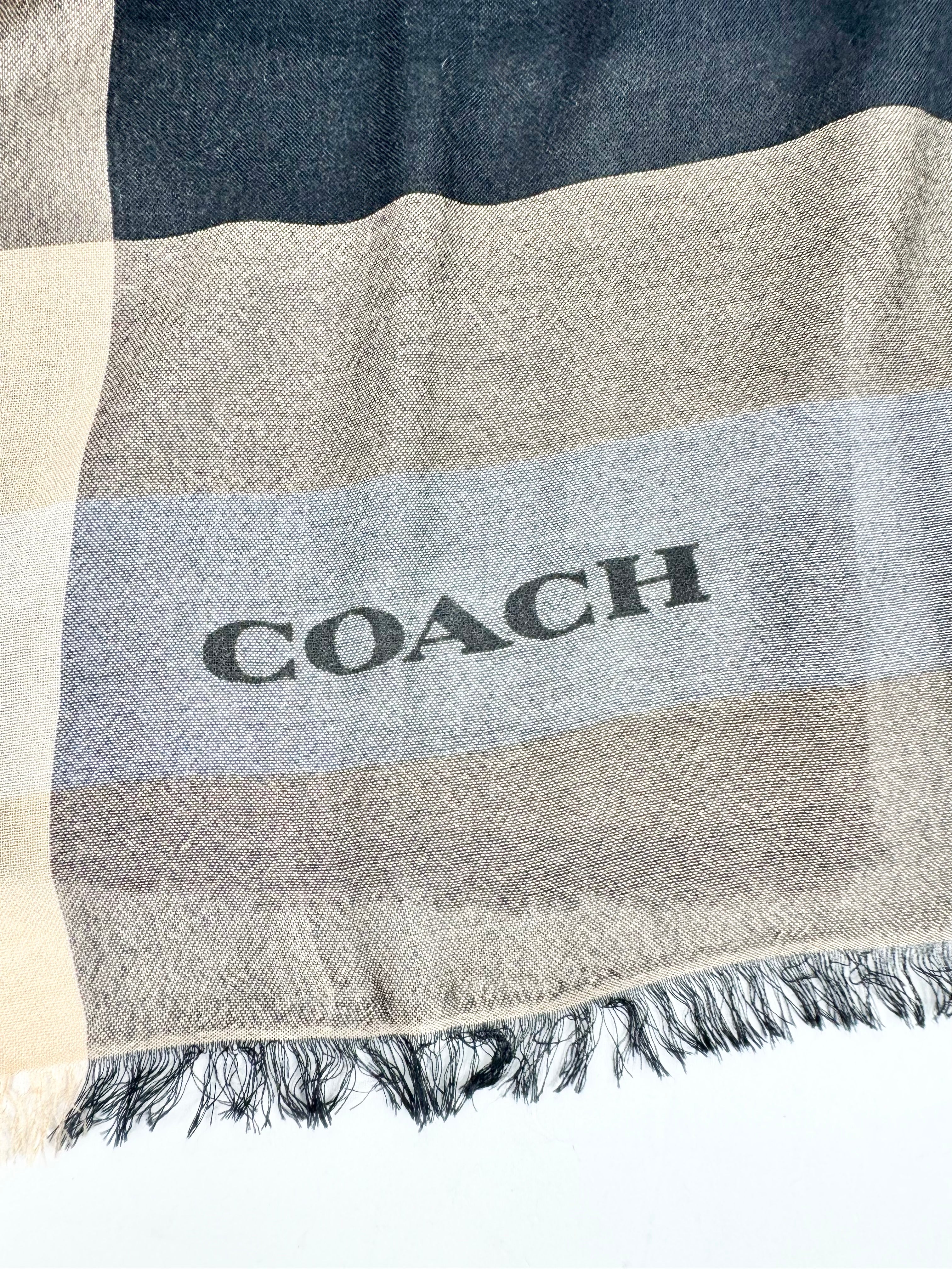 Coach Black and Beige Checked Scarf/Wrap