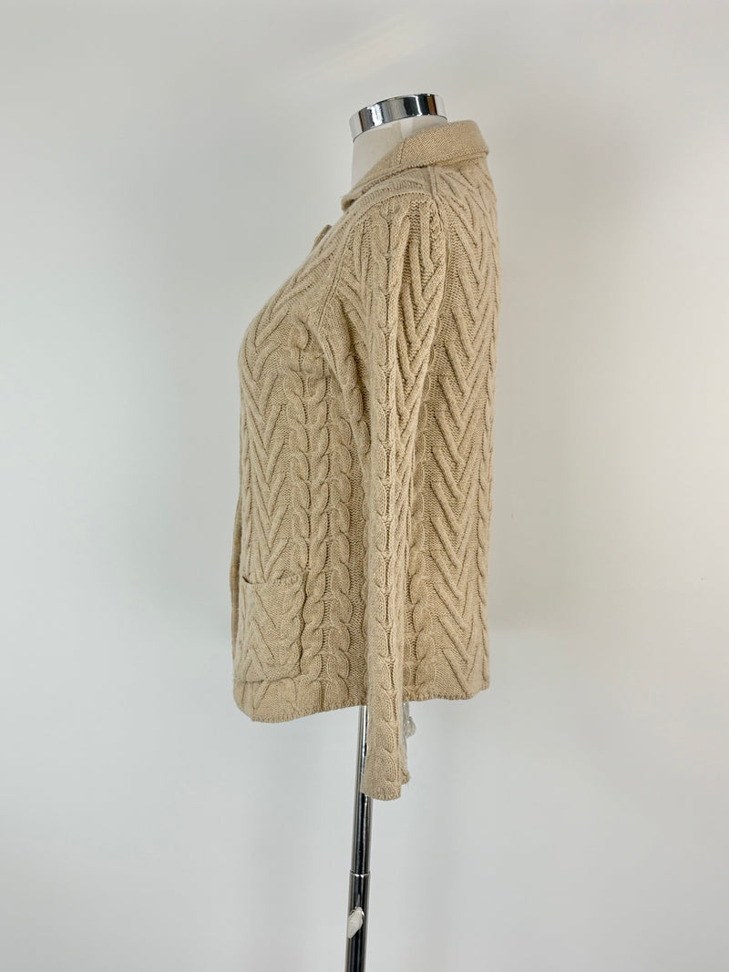 Hoss Beige Wool-Blend Knitted Cardigan - AU10/12