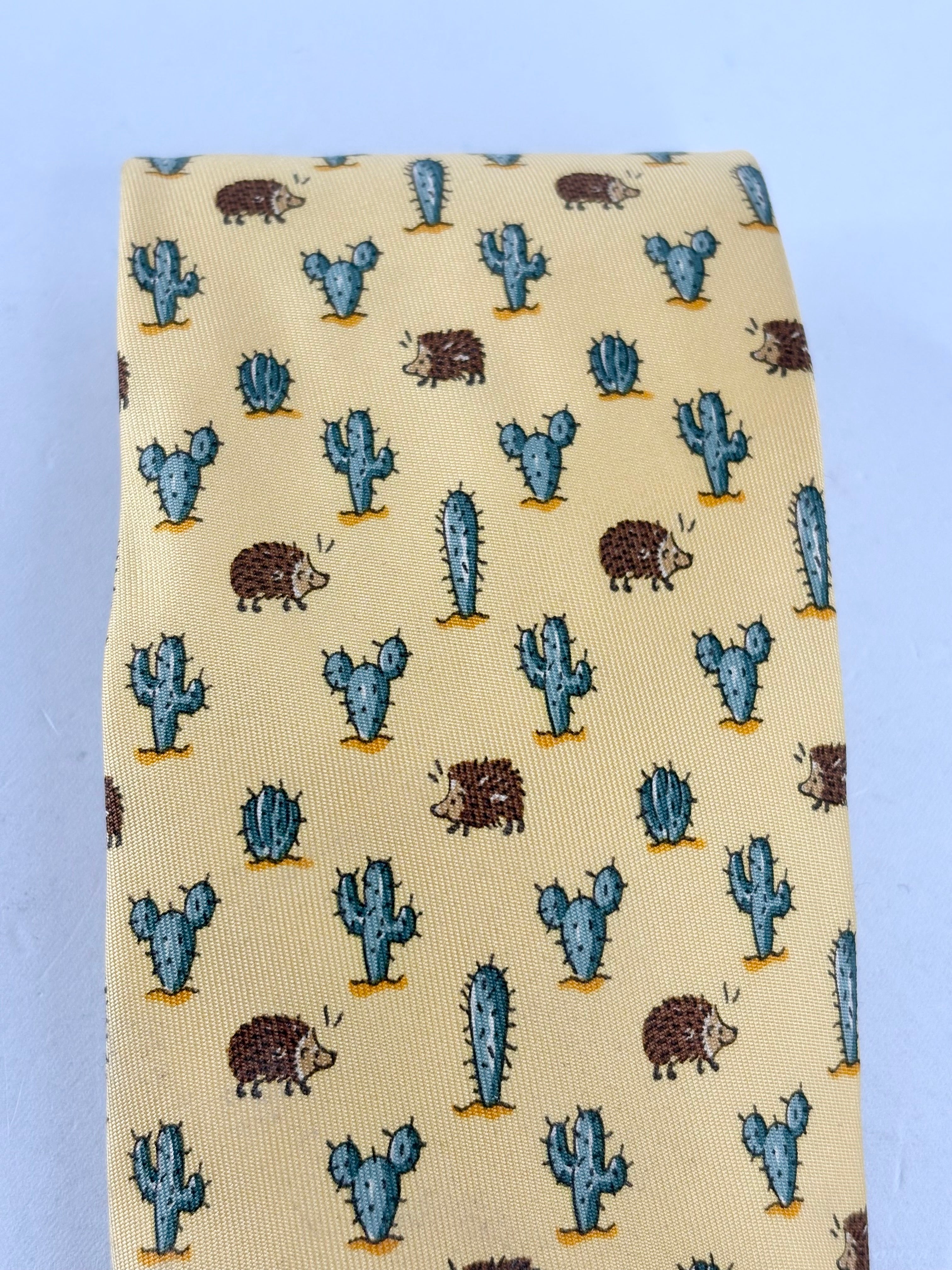 Hermès Yellow Cactus & Hedgehog Silk Tie