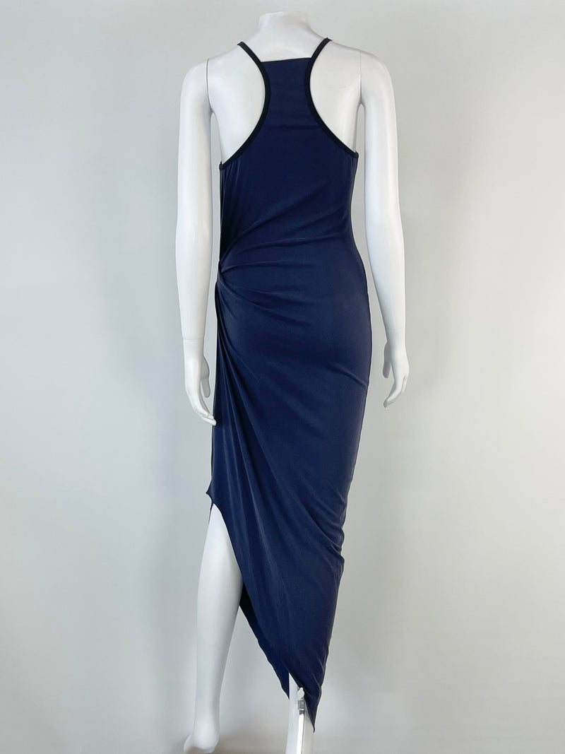 Bec + Bridge Navy Blue Ruched Waist Asymmetric Shift Dress - AU8