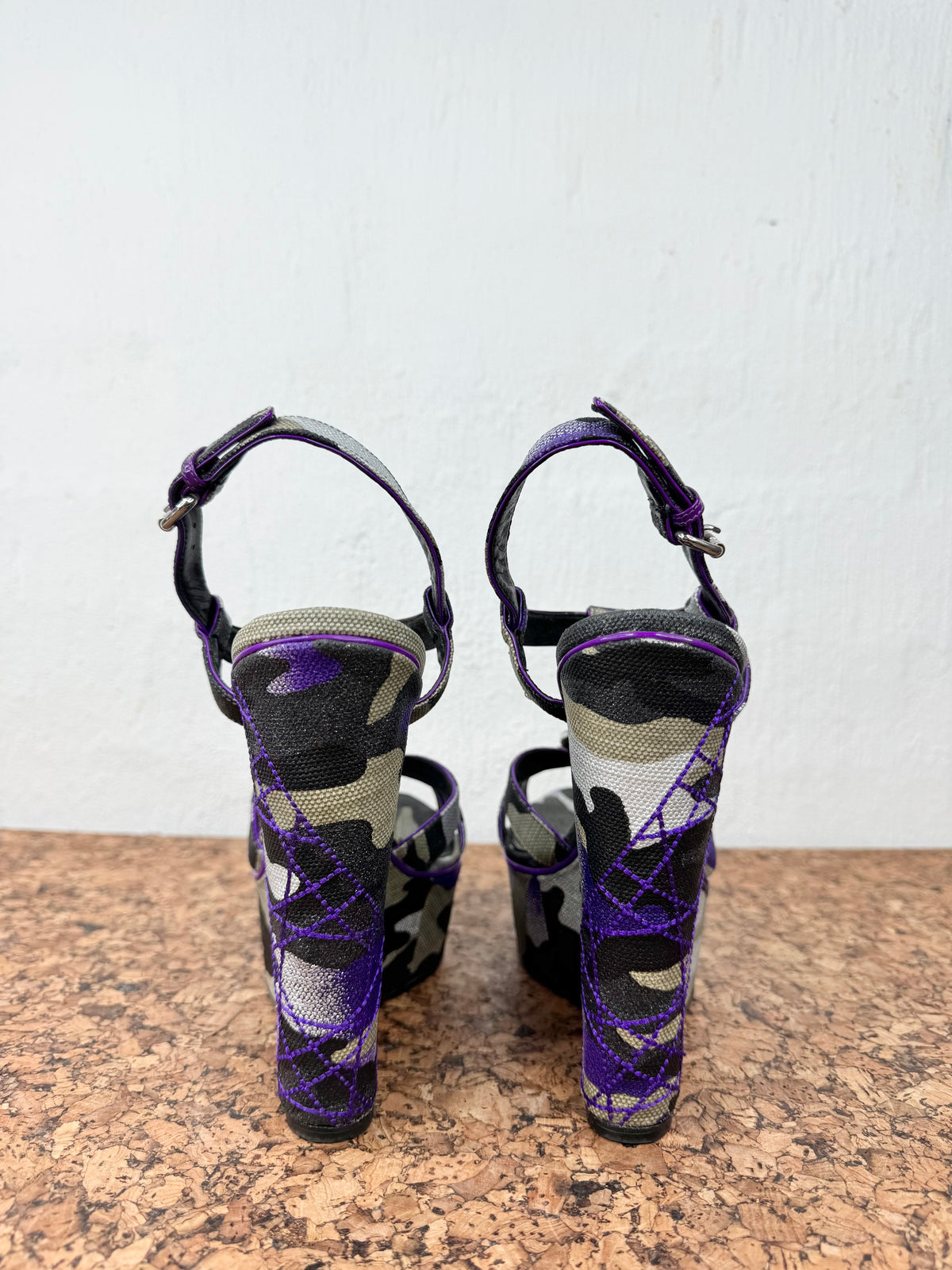 Christian Dior x Anselm Reyle Purple & Grey Strappy Platform Wedges - EU40