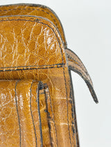 Vintage Tan Croc-Embossed Leather Accordion Handbag