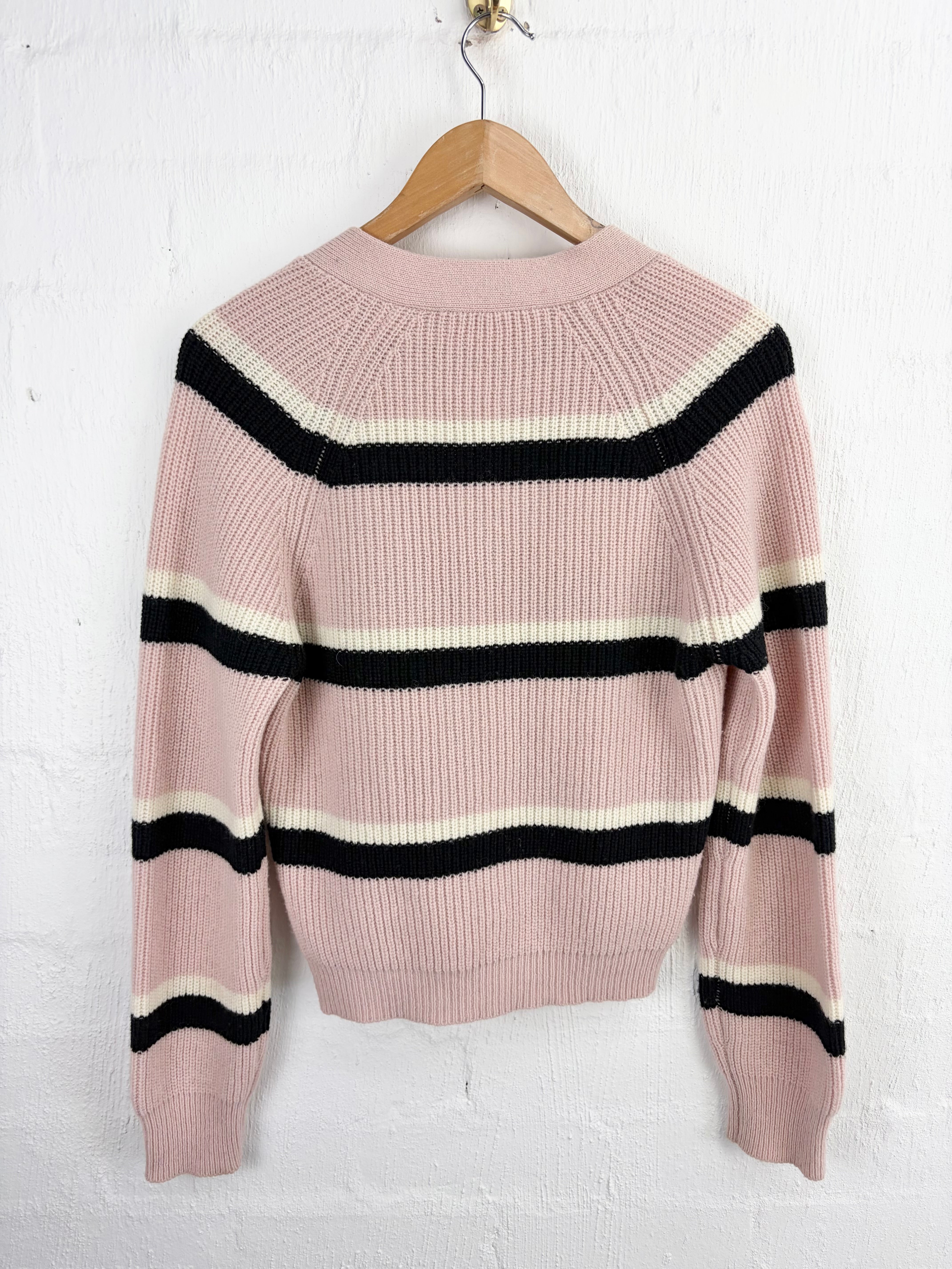 Marni Fall/Winter 2024 Pink Black & White Striped Ballon Sleeve Cardigan - AU10