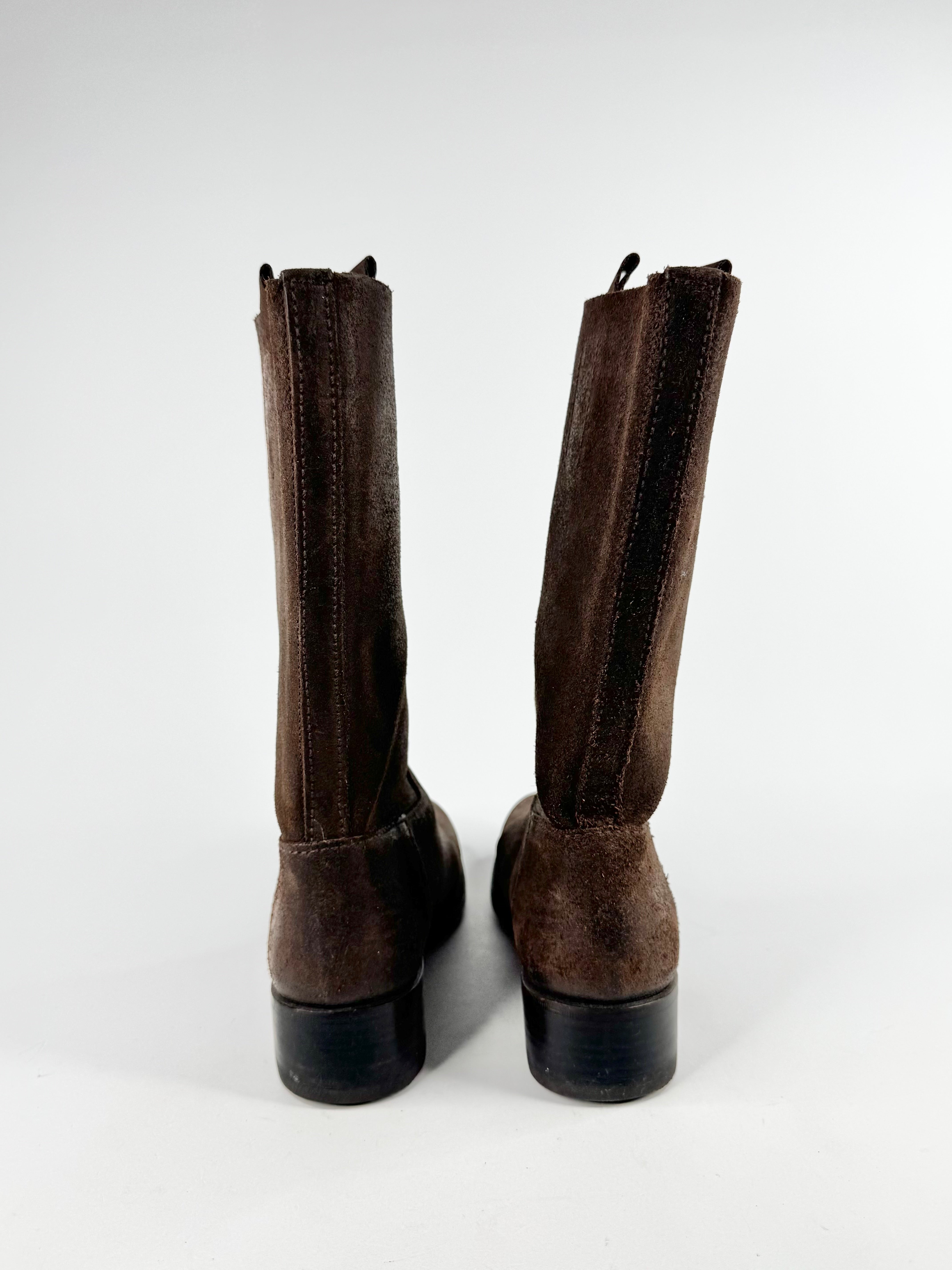 Vintage Prada Dark Brown Textured Suede Boots - EU38/39