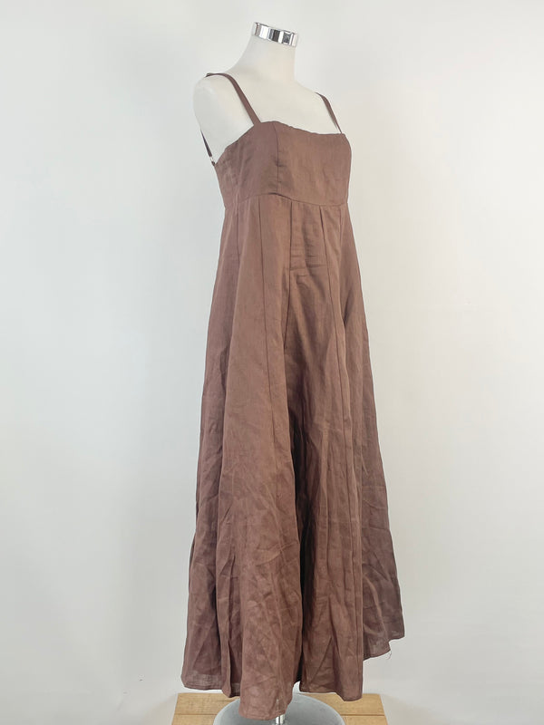 Dissh Chocolate Brown Linen Midi Dress - AU8