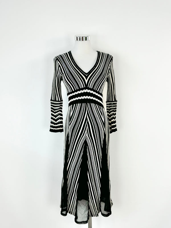 Sabbatini Black & Cream Striped Wool Dress - AU8/10