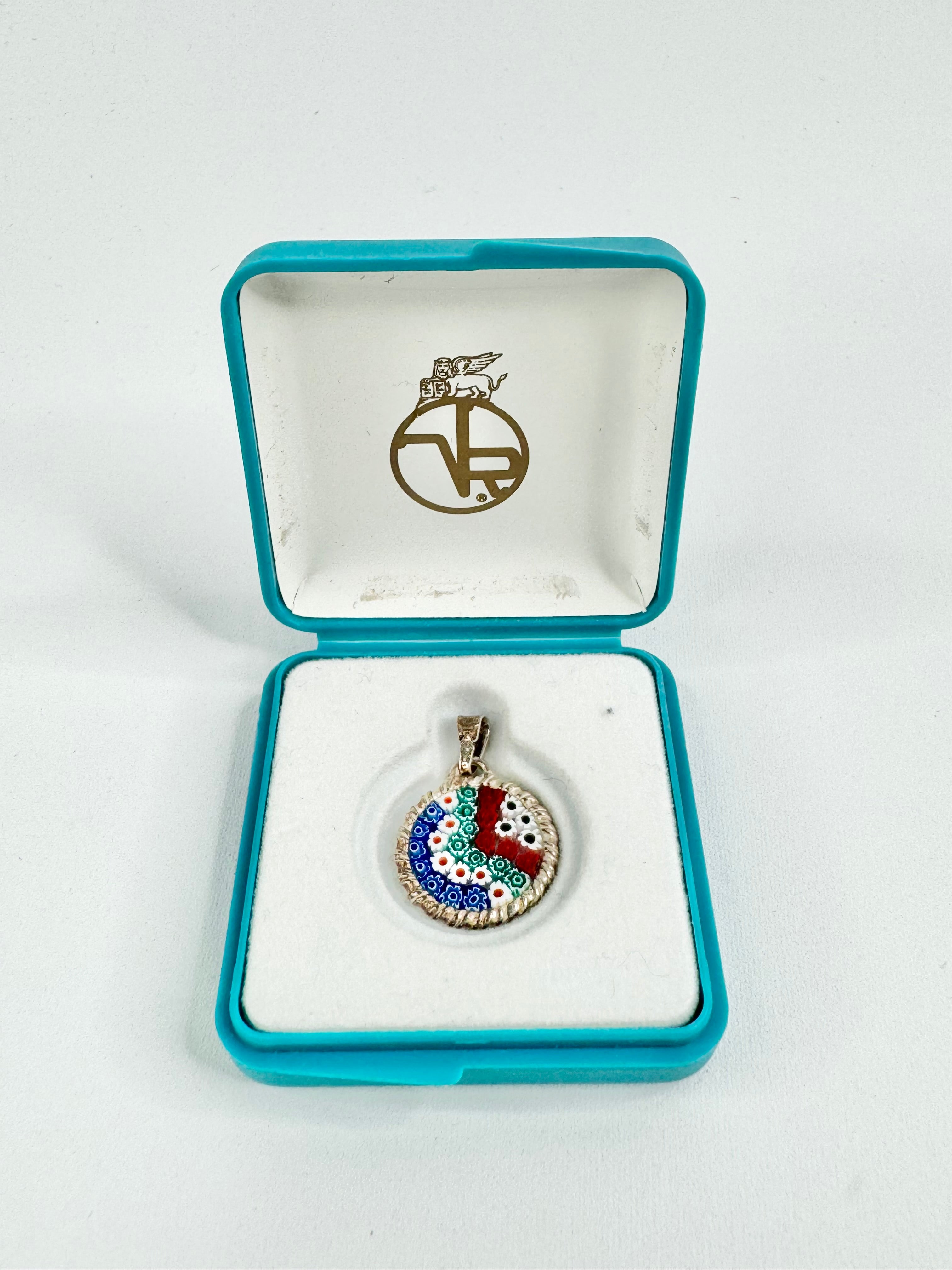 Vintage Murano Glass Silver Glass Millefiori Pendant