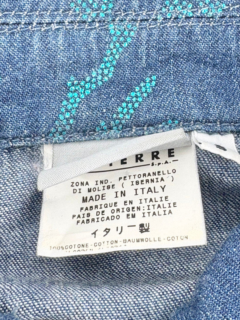 Y2K Versace Jeans Couture Washed Indigo Glittery Denim Jacket - AU8
