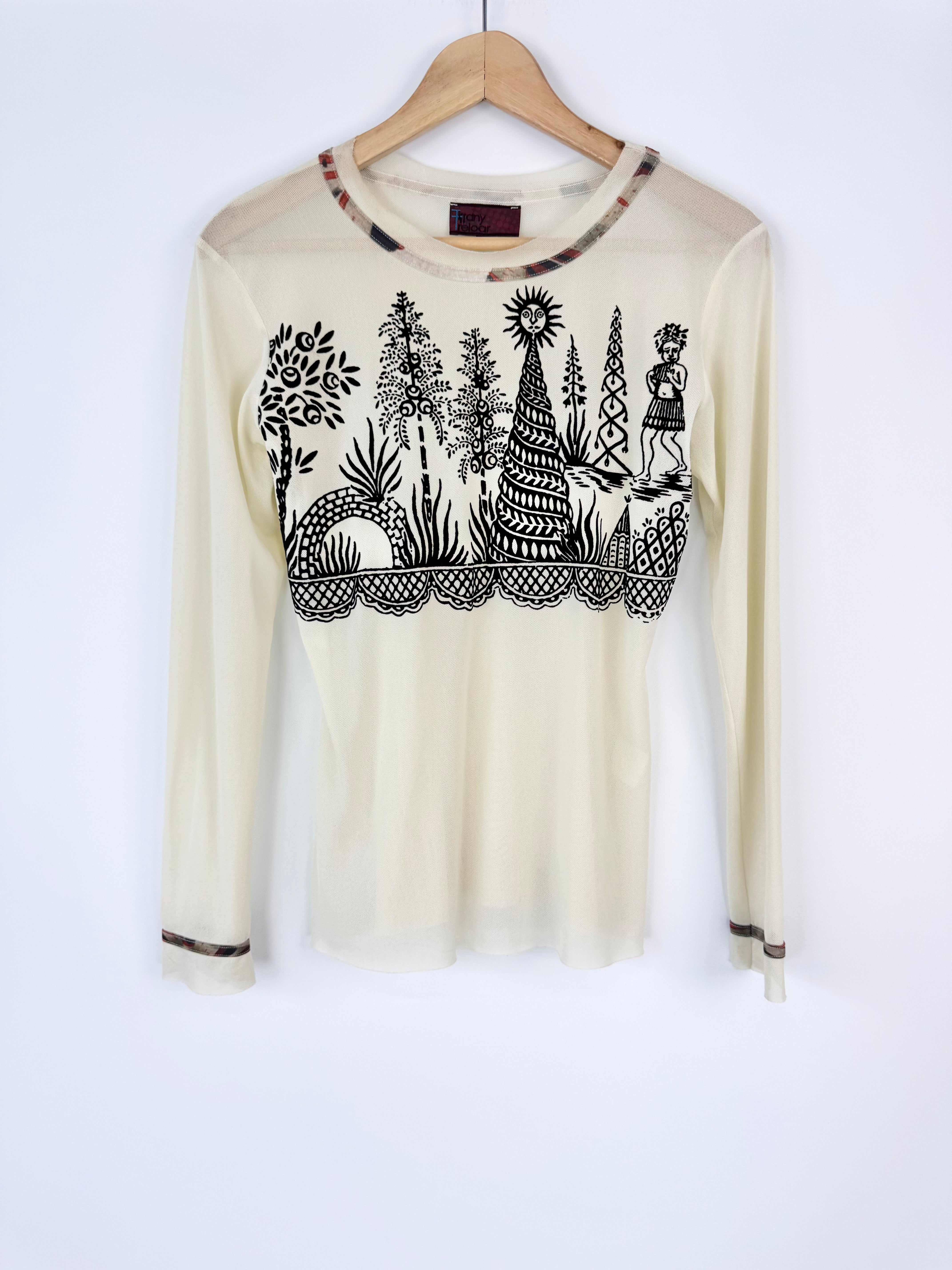 Tiffany Treloar Sheer Nylon Illustrated Long Sleeve Top - AU10