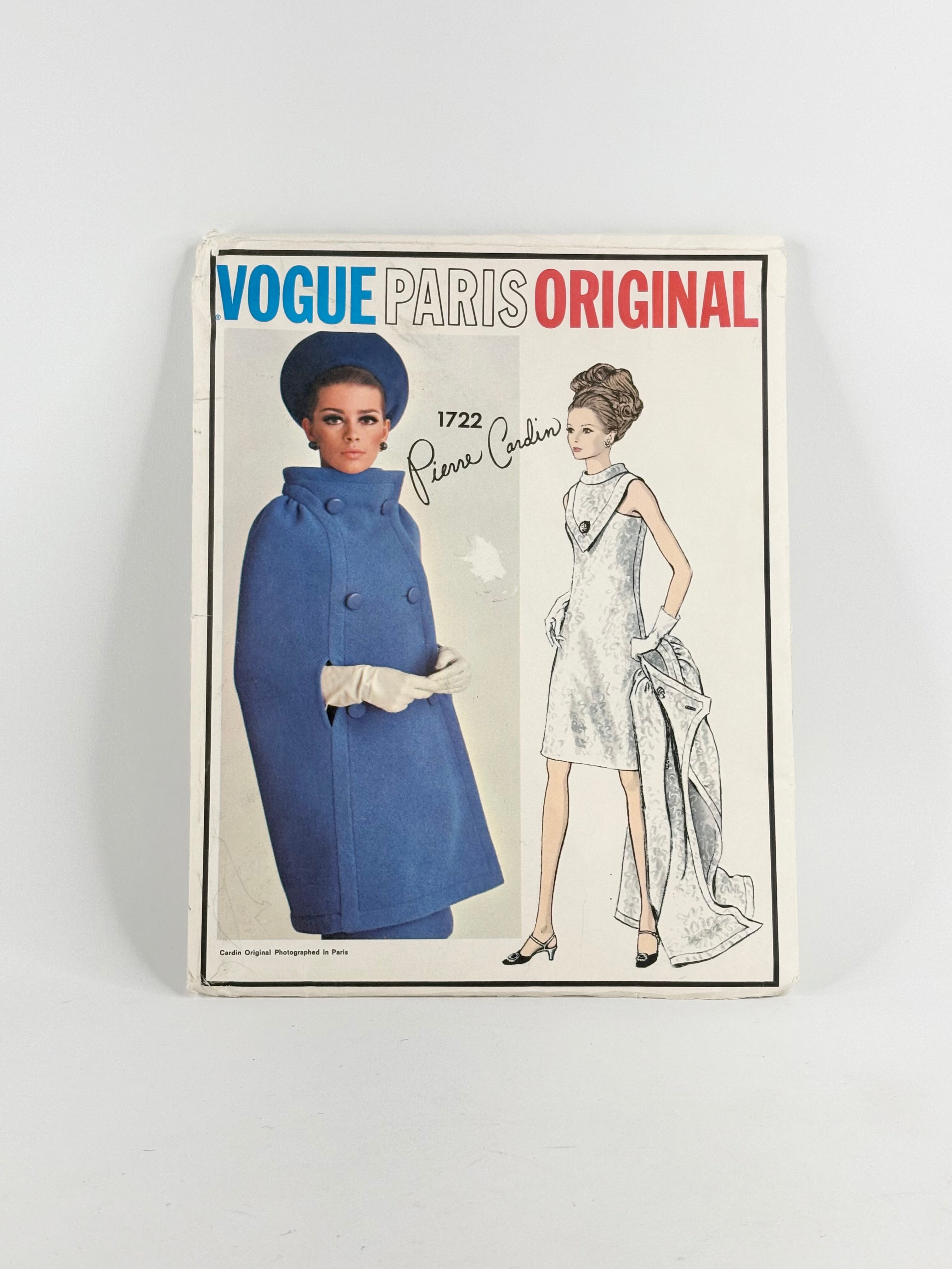 Vogue Paris Original Pierre Cardin Dress & Cape: No. 1722 - Size 10