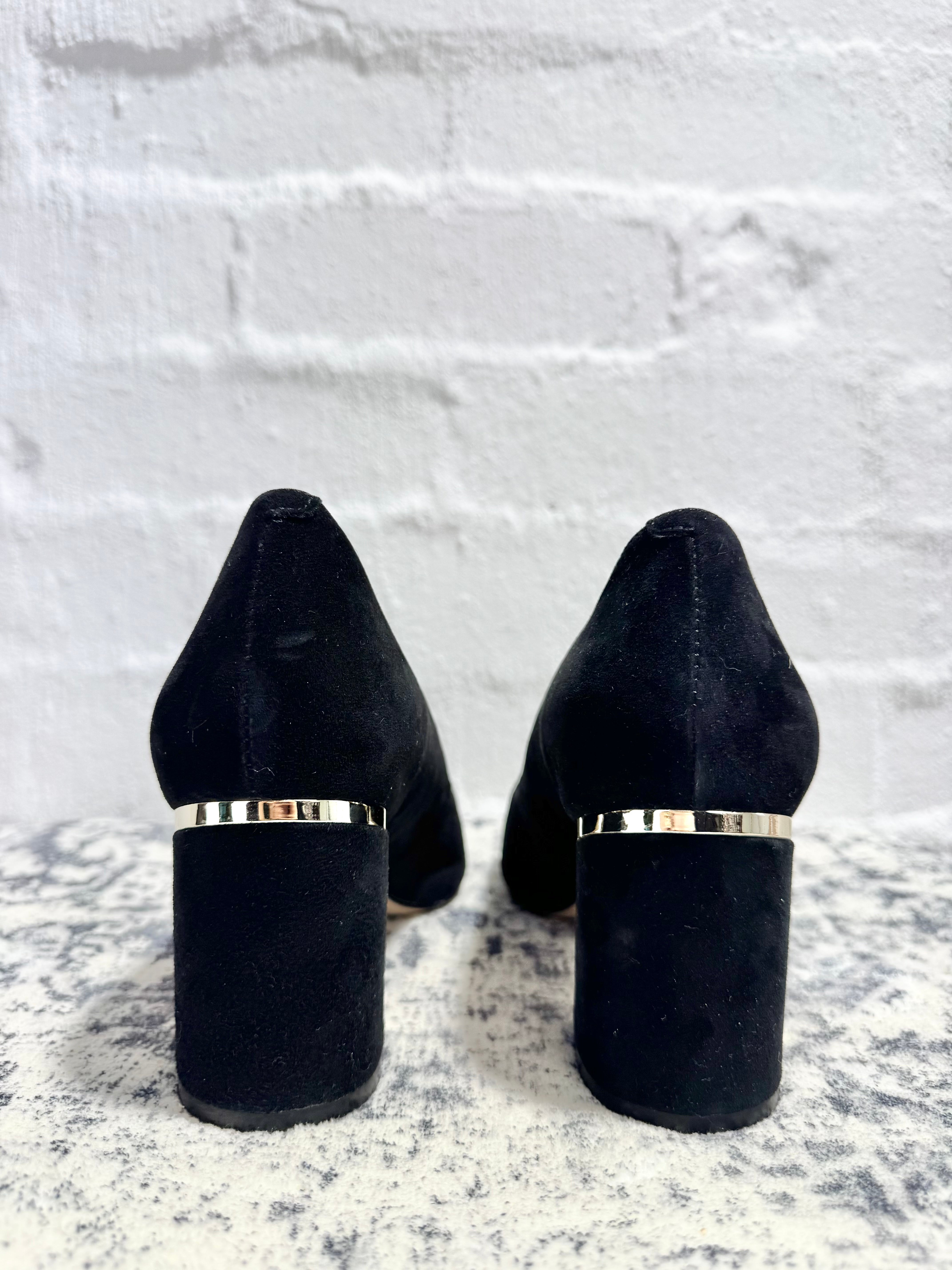 Mi Piaci Black Suede Pointed Toe Block Heel Pumps - EU42