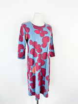 Marimekko 'Varpu Poppari' Blue & Red Shift Body Con Dress - AU10