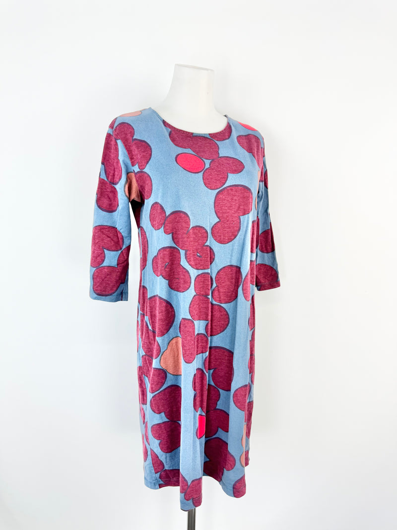 Marimekko 'Varpu Poppari' Blue & Red Shift Body Con Dress - AU10