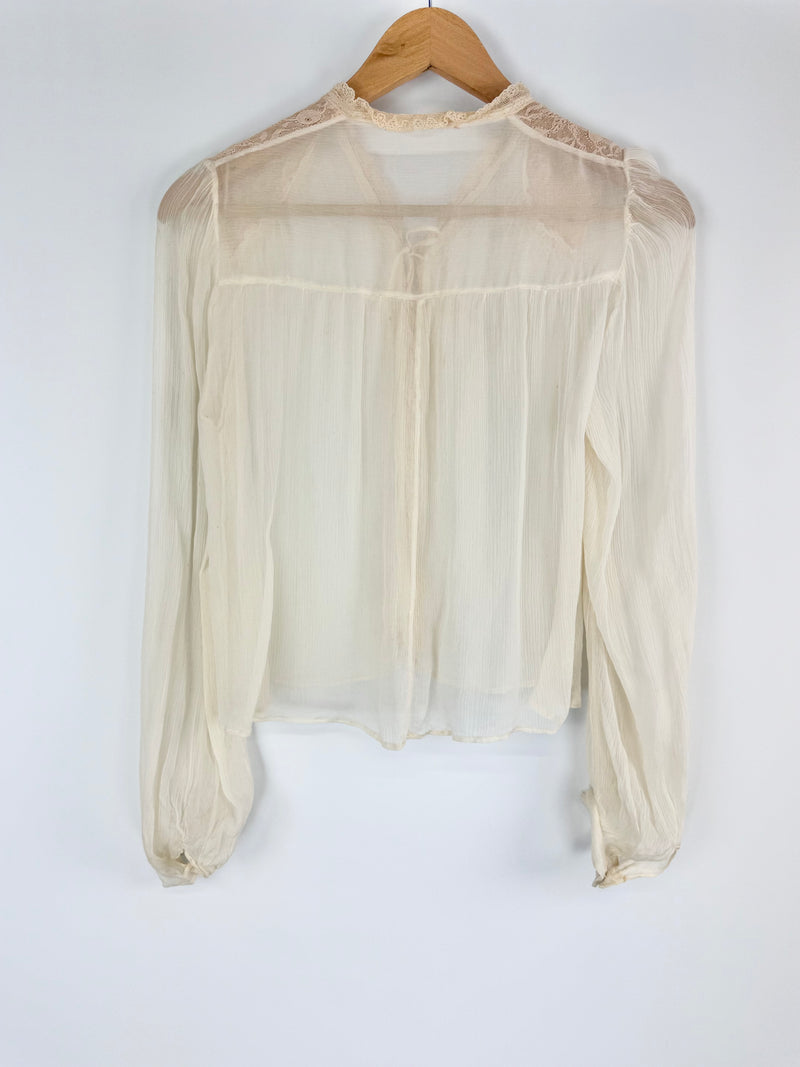 Vintage M. J. Turnball Sheer White Silk Tie Top - AU8