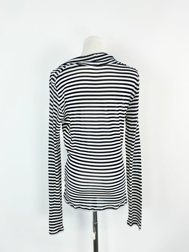 Max Mara White & Blue Striped Sheer Stretchy Skivvy - AU10