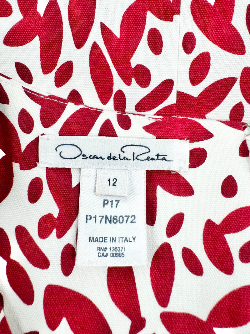 Oscar de la Renta P17 Red & White Pattern Cotton Midi Dress - AU12