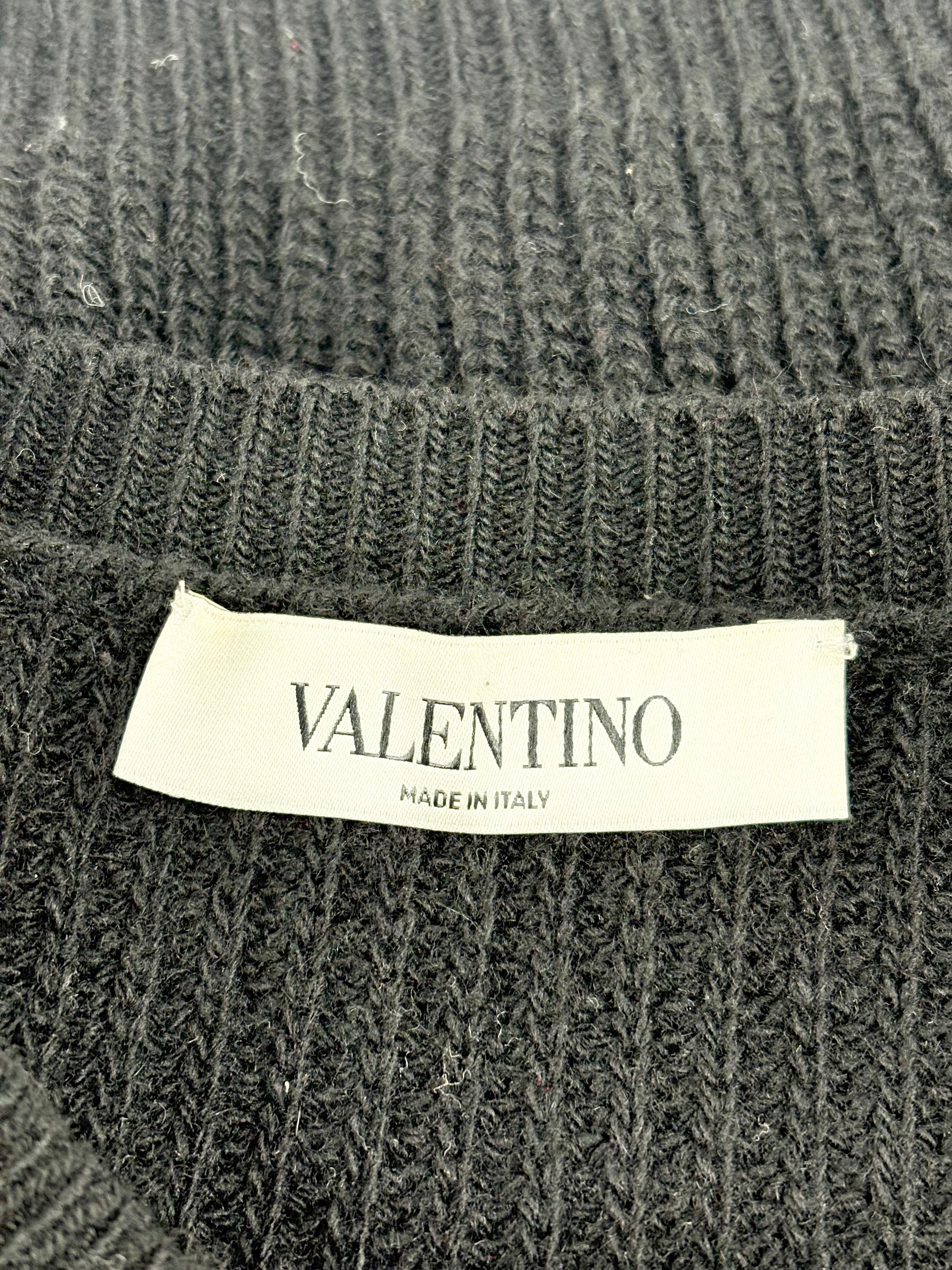 Valentino Black Ribbed Wool & Cashmere Blend 'Hearts & Daggers' Knit Sweater - AU8/10