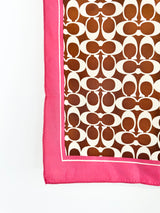 Coach Chocolate & Rose Pink Silk Logo Scarf