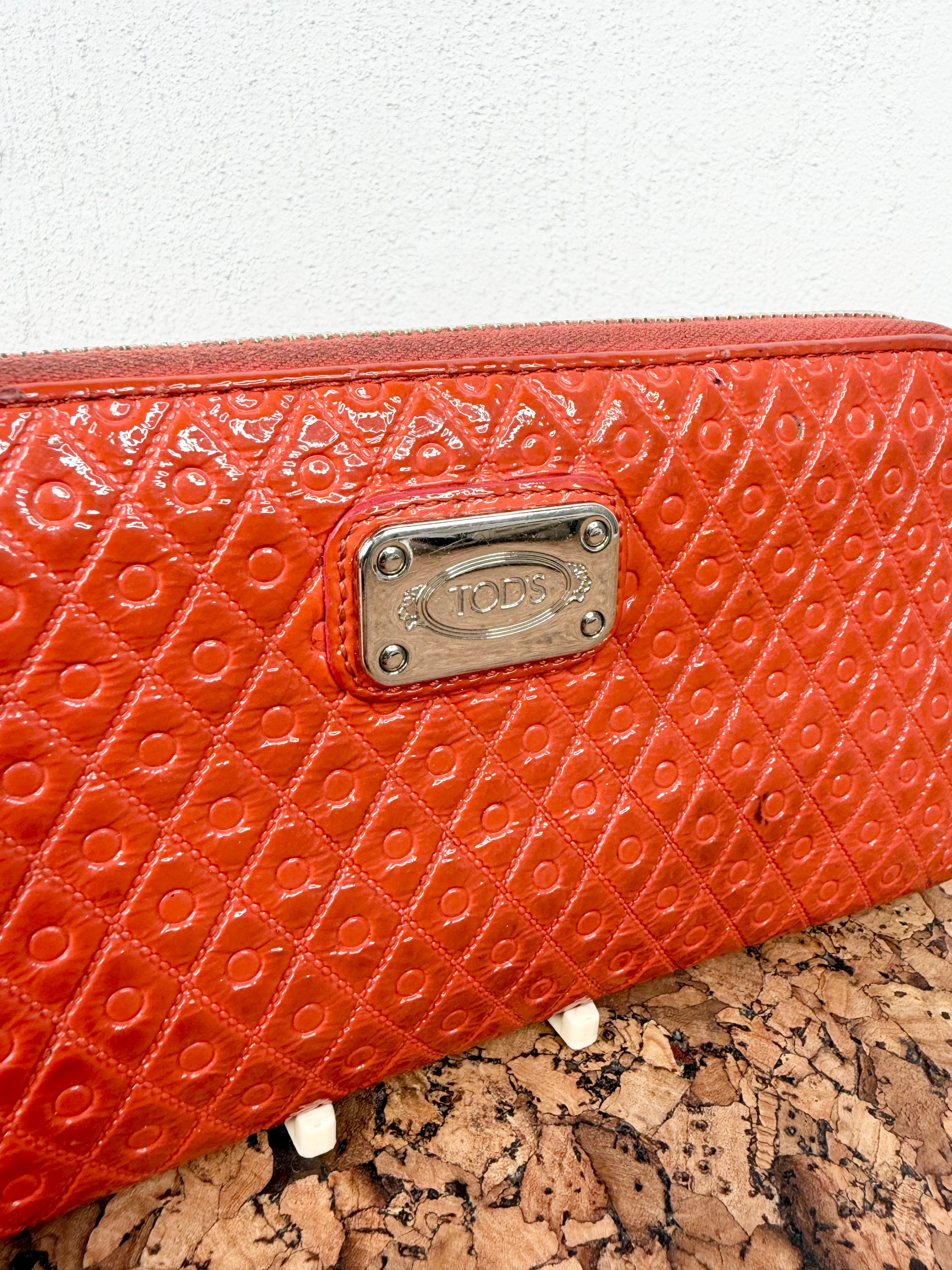 Tod's Patent Peach Leather Wallet