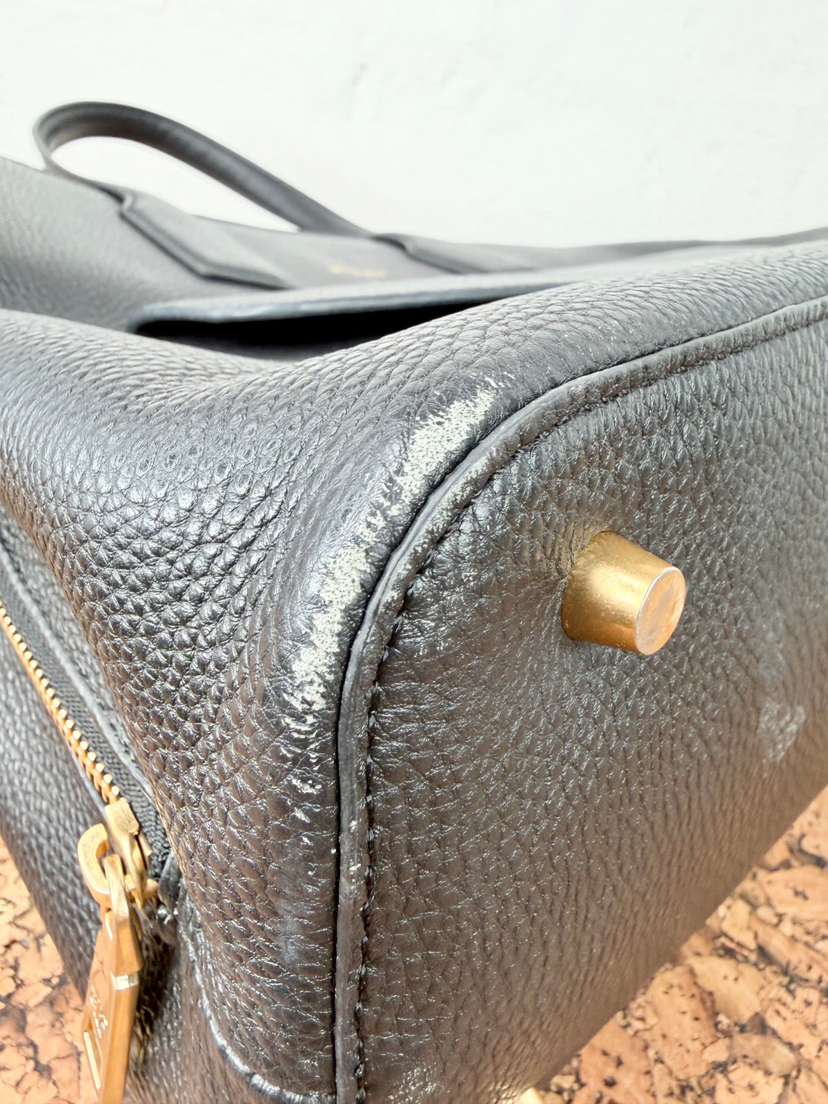 Alf the Label Black Grained Leather Top Handle Bag