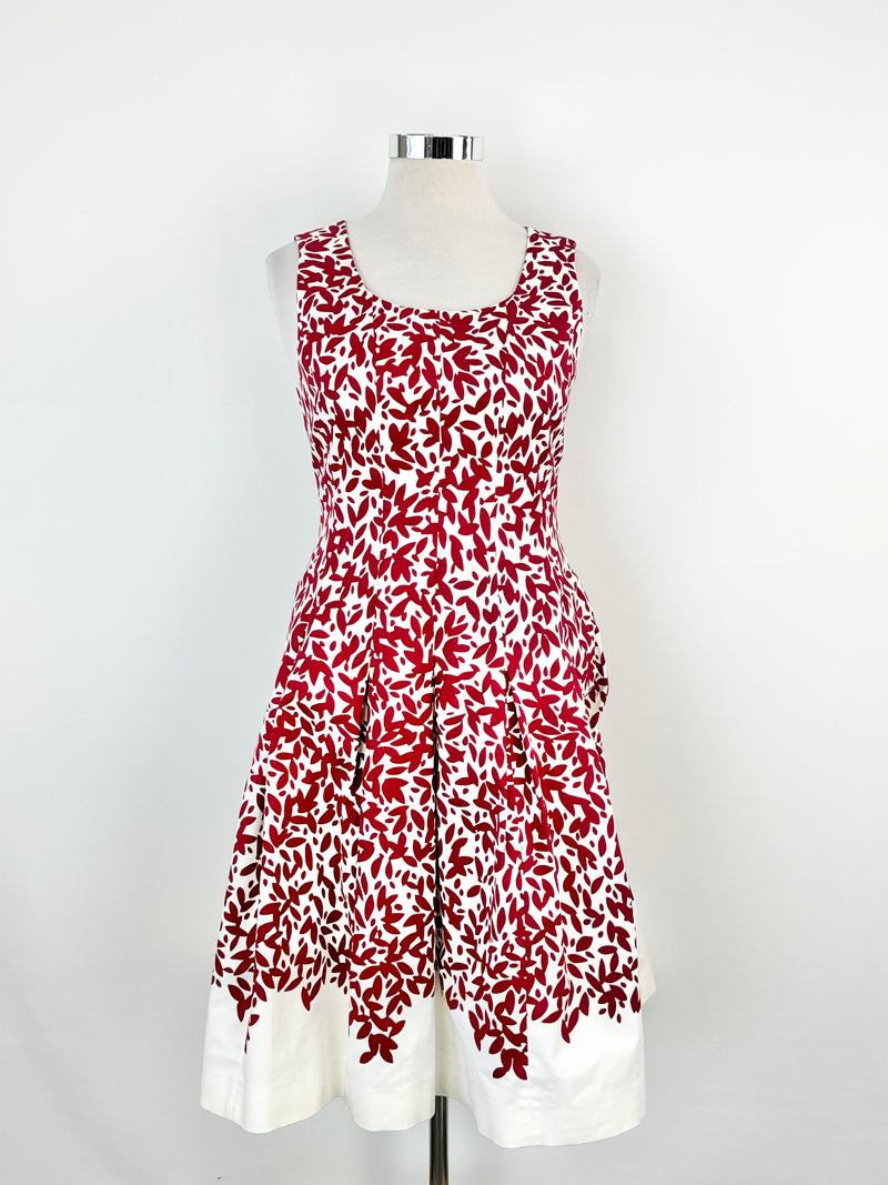 Oscar de la Renta P17 Red & White Pattern Cotton Midi Dress - AU12