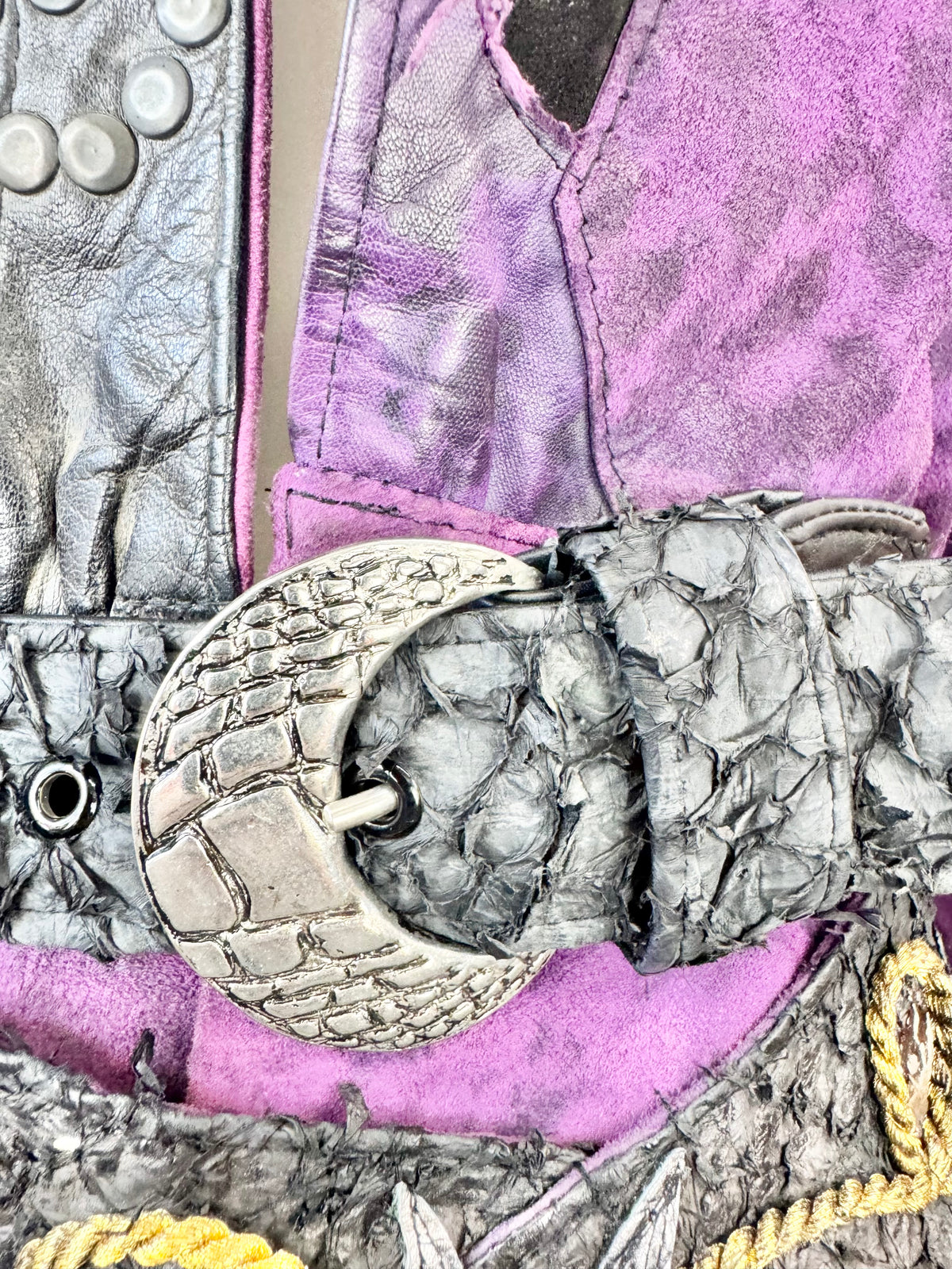 Vintage 80s Rockets & Reptiles Purple & Black Embellished Leather Jacket - AU8/10