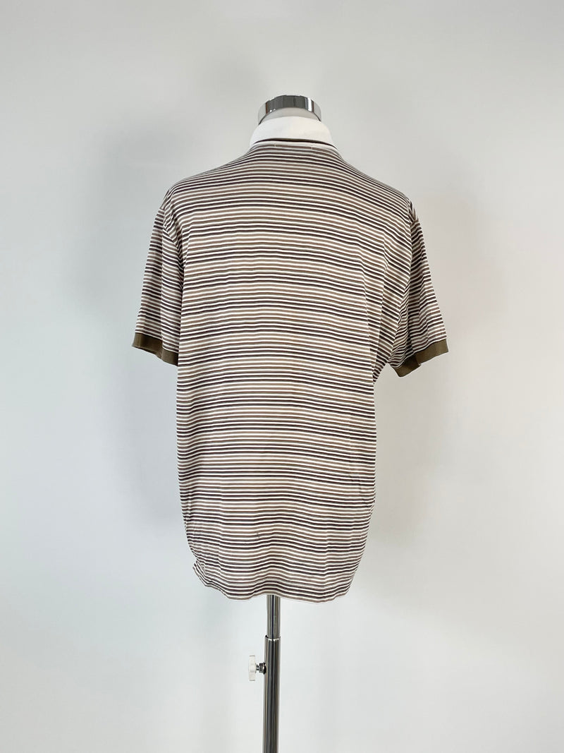 Ermenegildo Zegna Beige Striped Zip-Up Polo - M