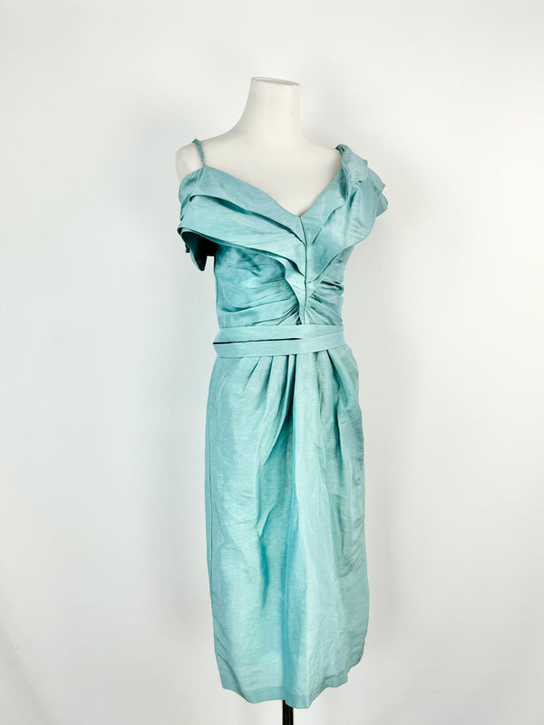 Maticevski Sky Blue Linen & Silk Midi Dress - AU10/AU12