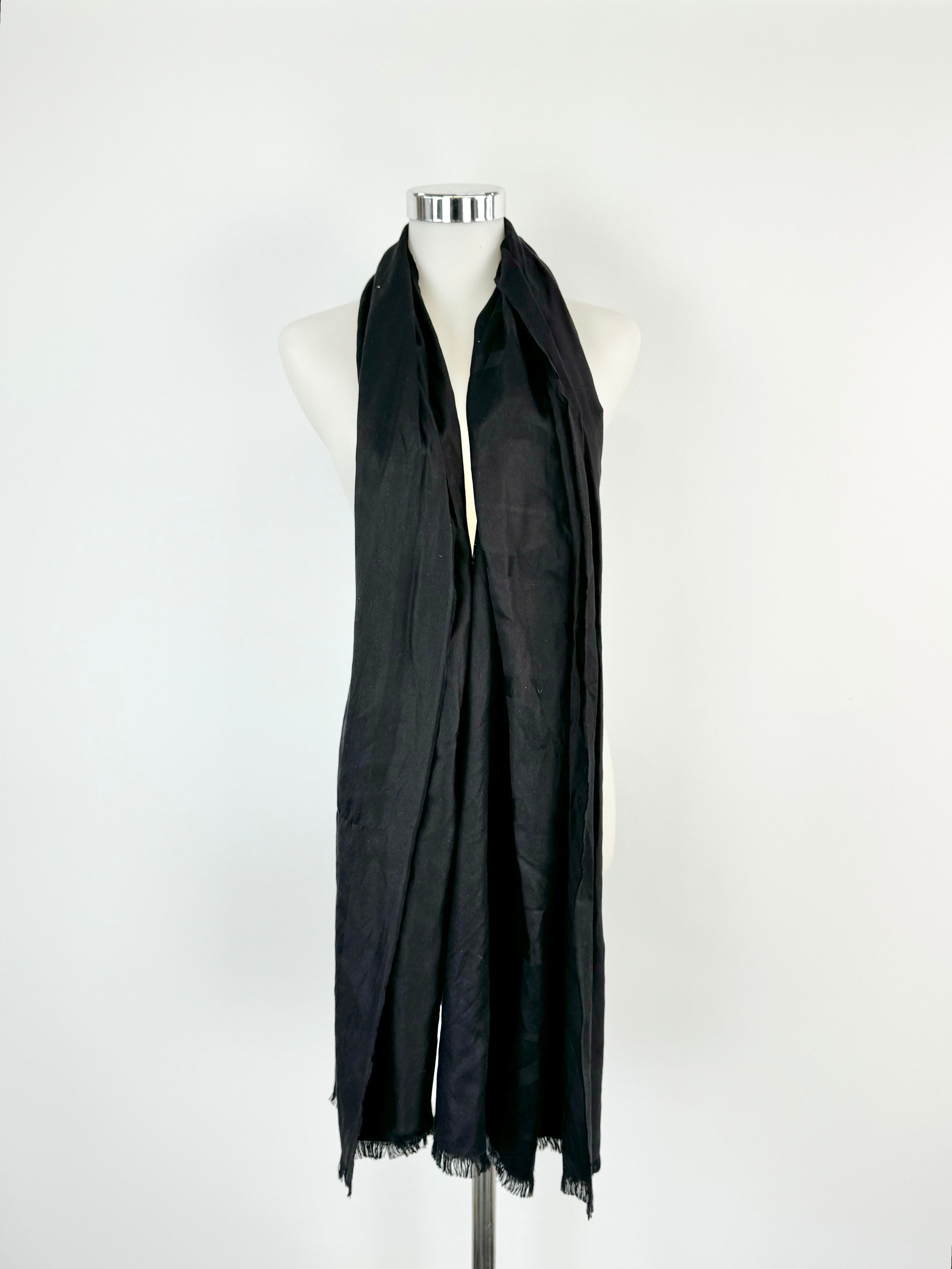 Oroton Black Silk Raw Hem Shawl