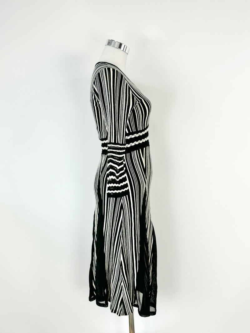 Sabbatini Black & Cream Striped Wool Dress - AU8/10