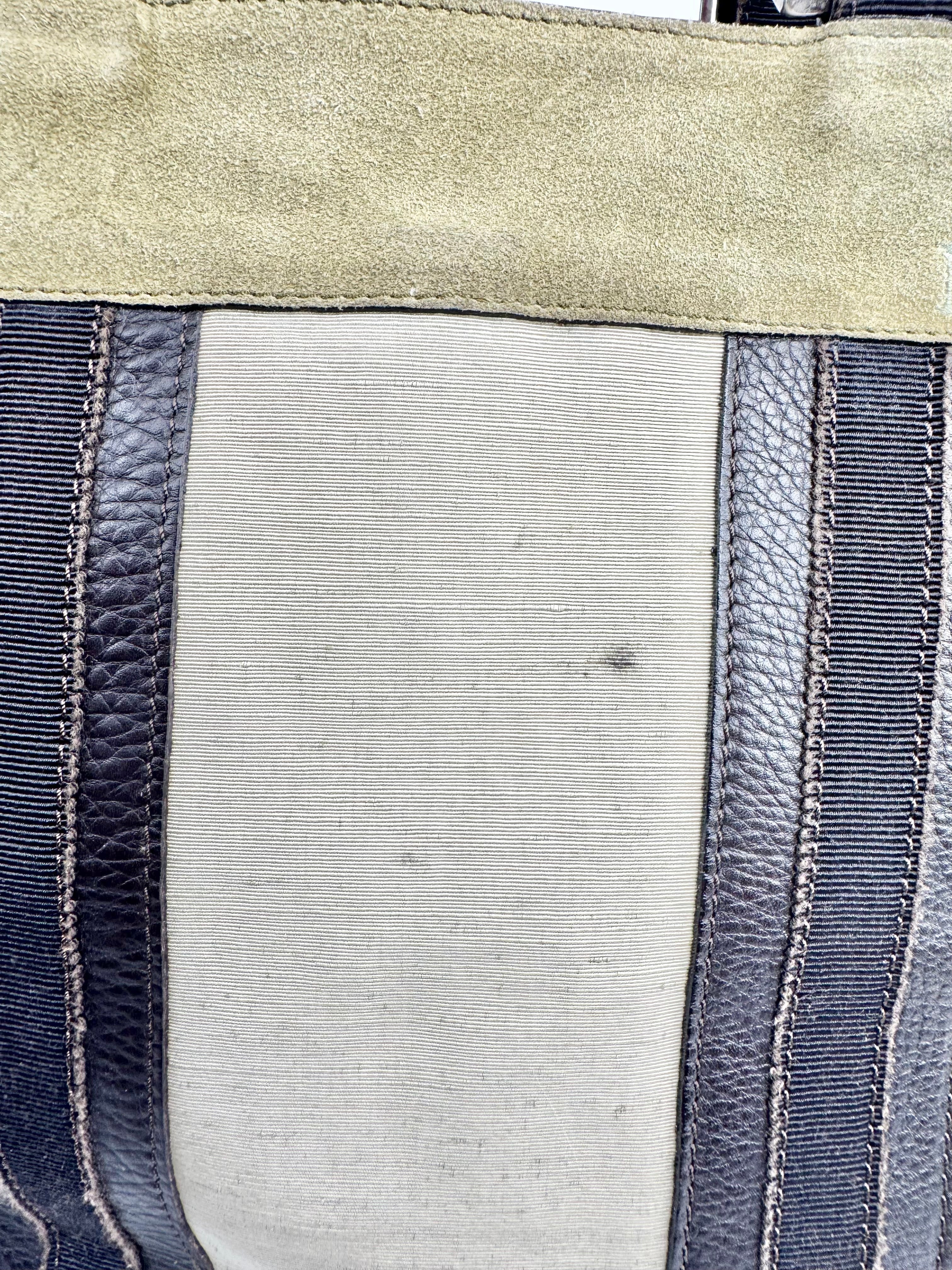 Vintage Max Mara Khaki Leather & Fabric Tote