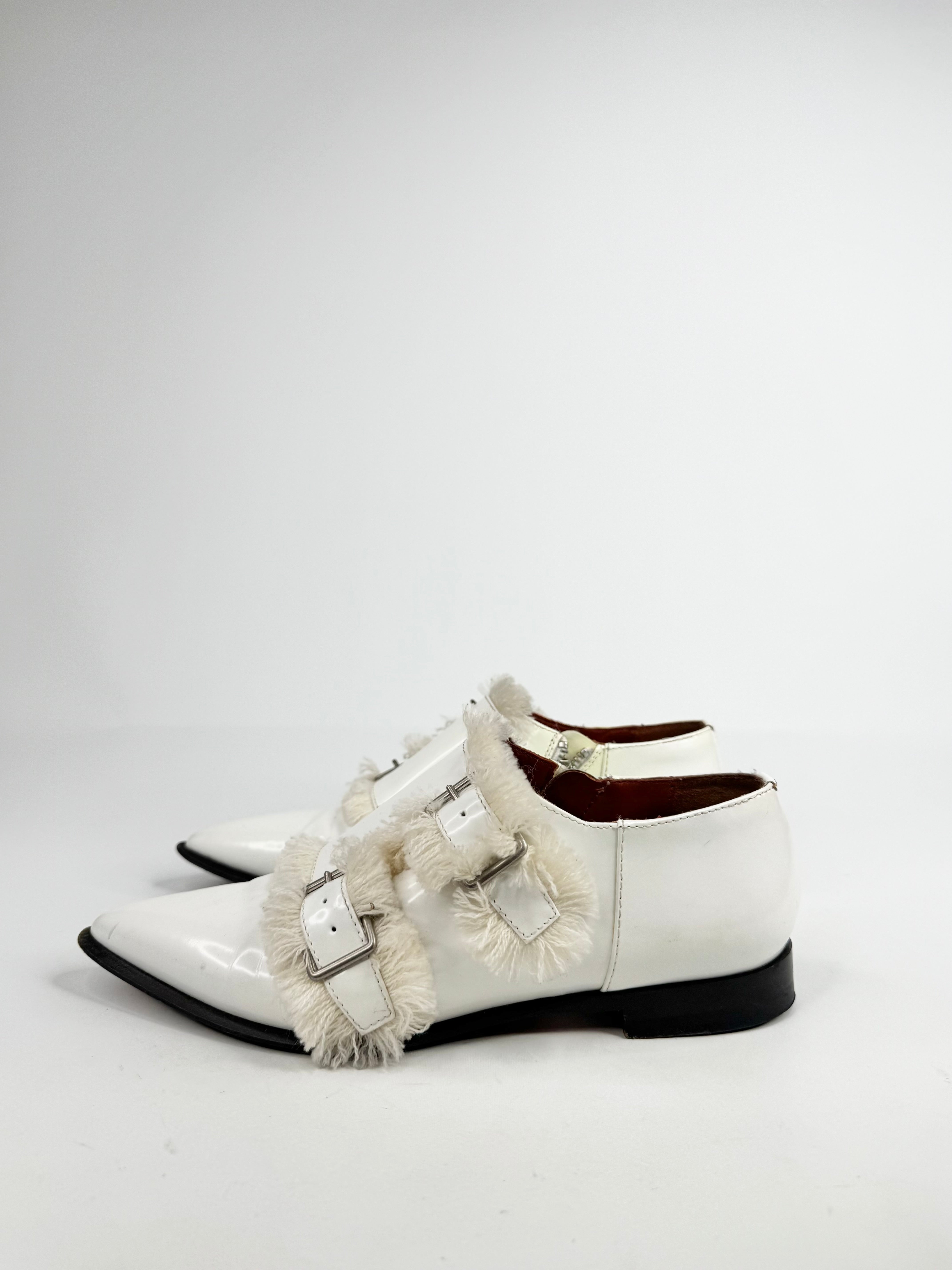 Acne Studios White 'Mascra' All Leather Fringe Monk Oxford Loafers - EU35