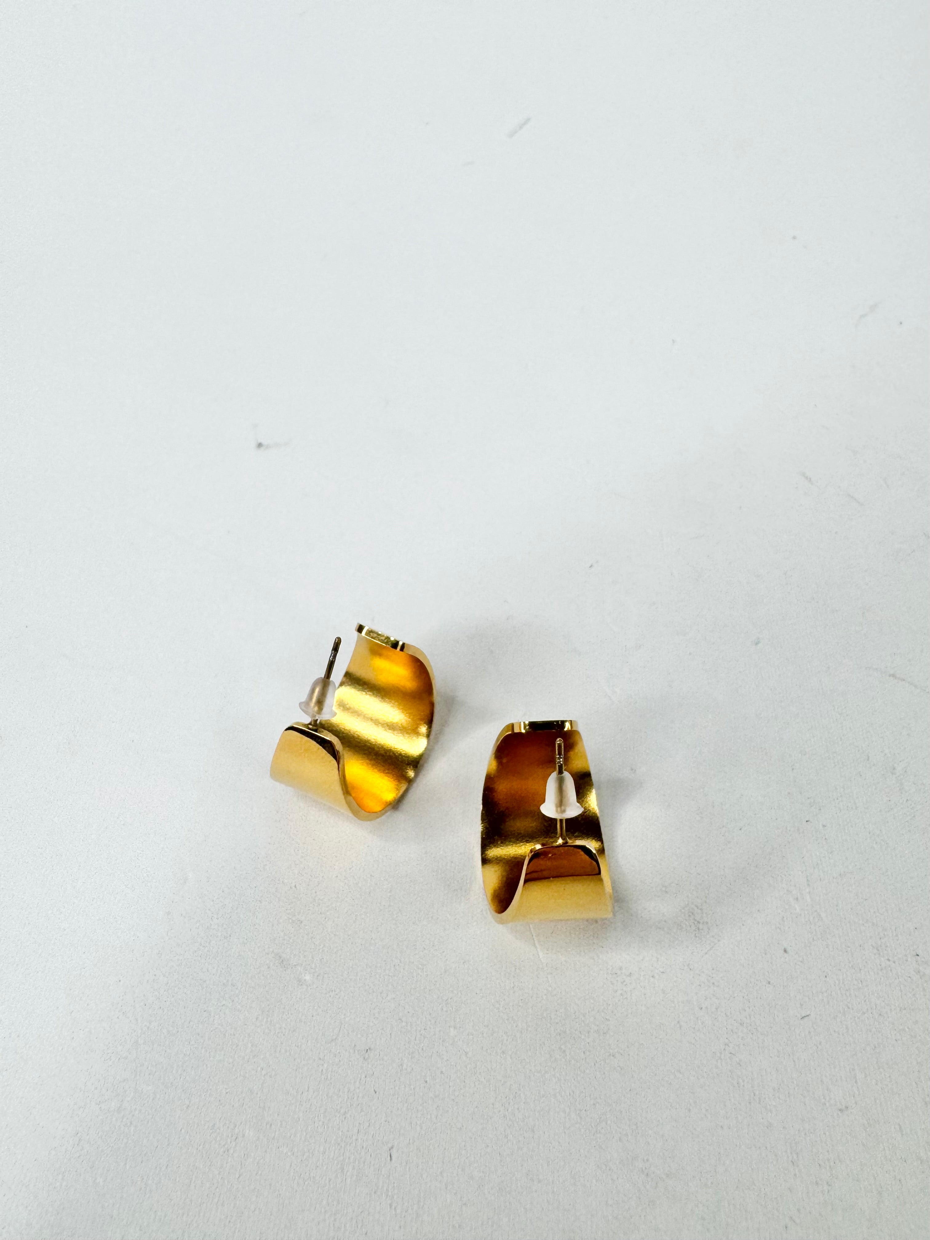 MFW Broad Gold Tone Hoop Earrings