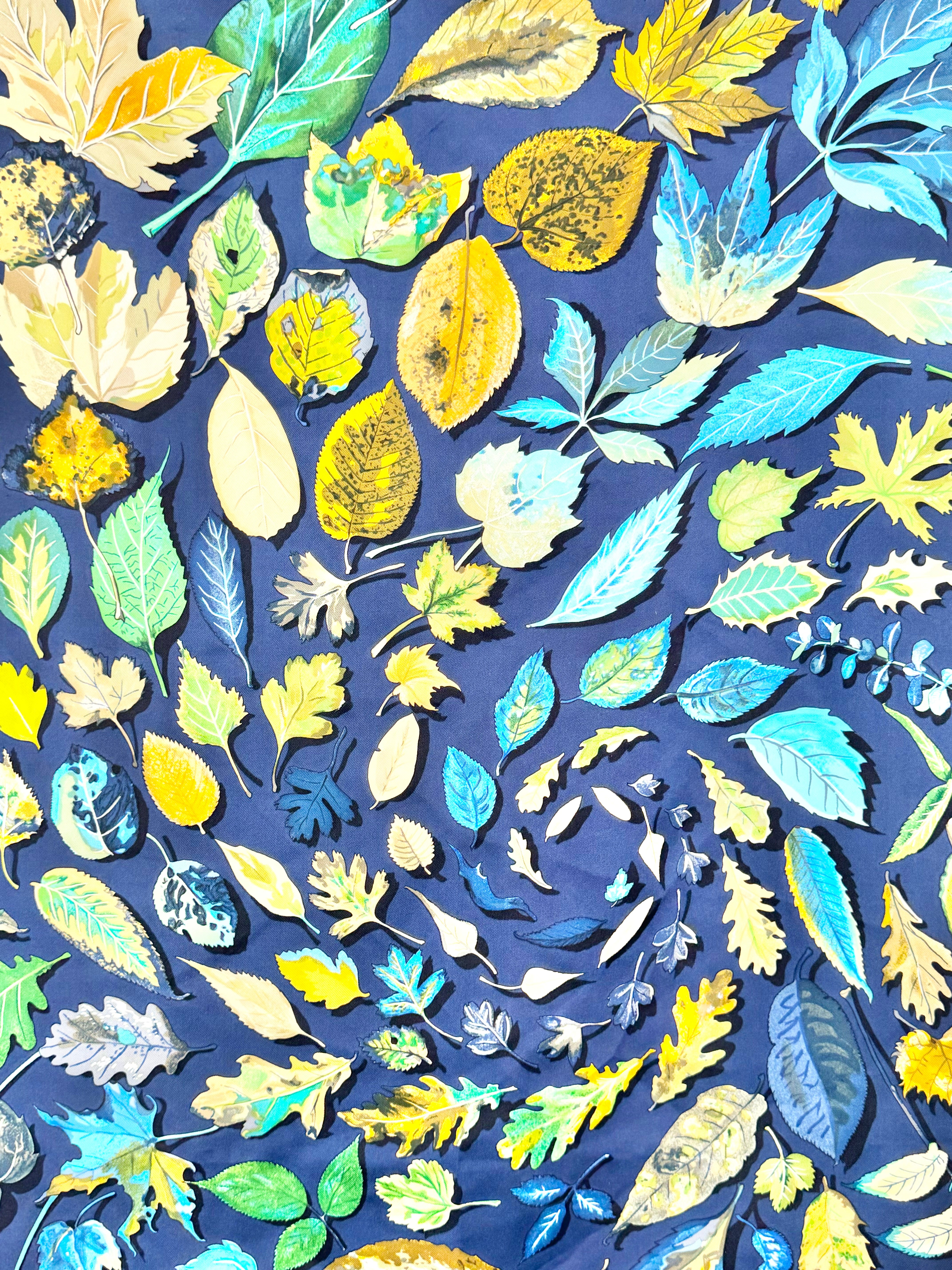 Hermès Blue 'Feuilles D'Automne Tourbillons' Silk Scarf