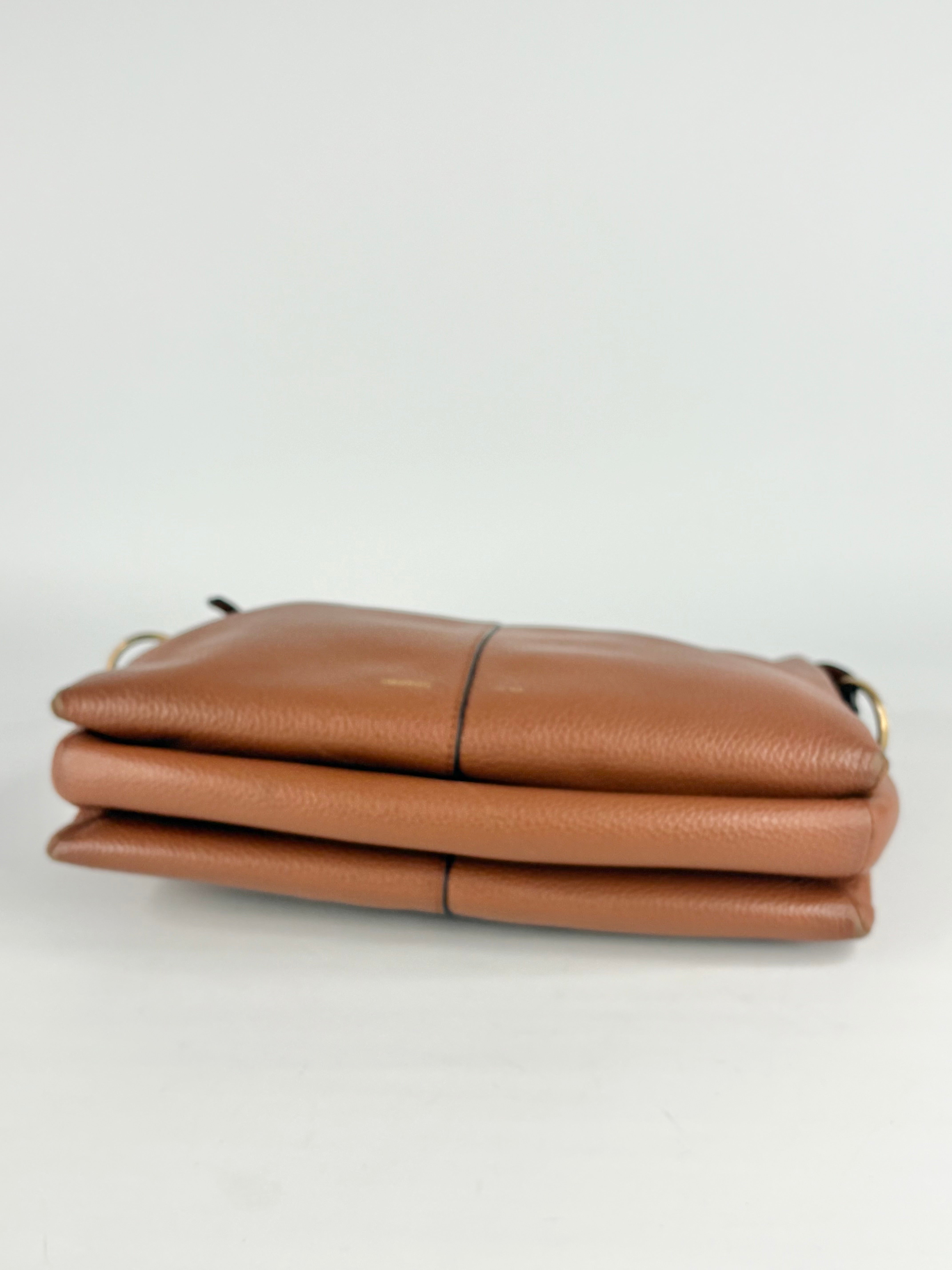 Oroton Chestnut Grained Leather Crossbody Bag